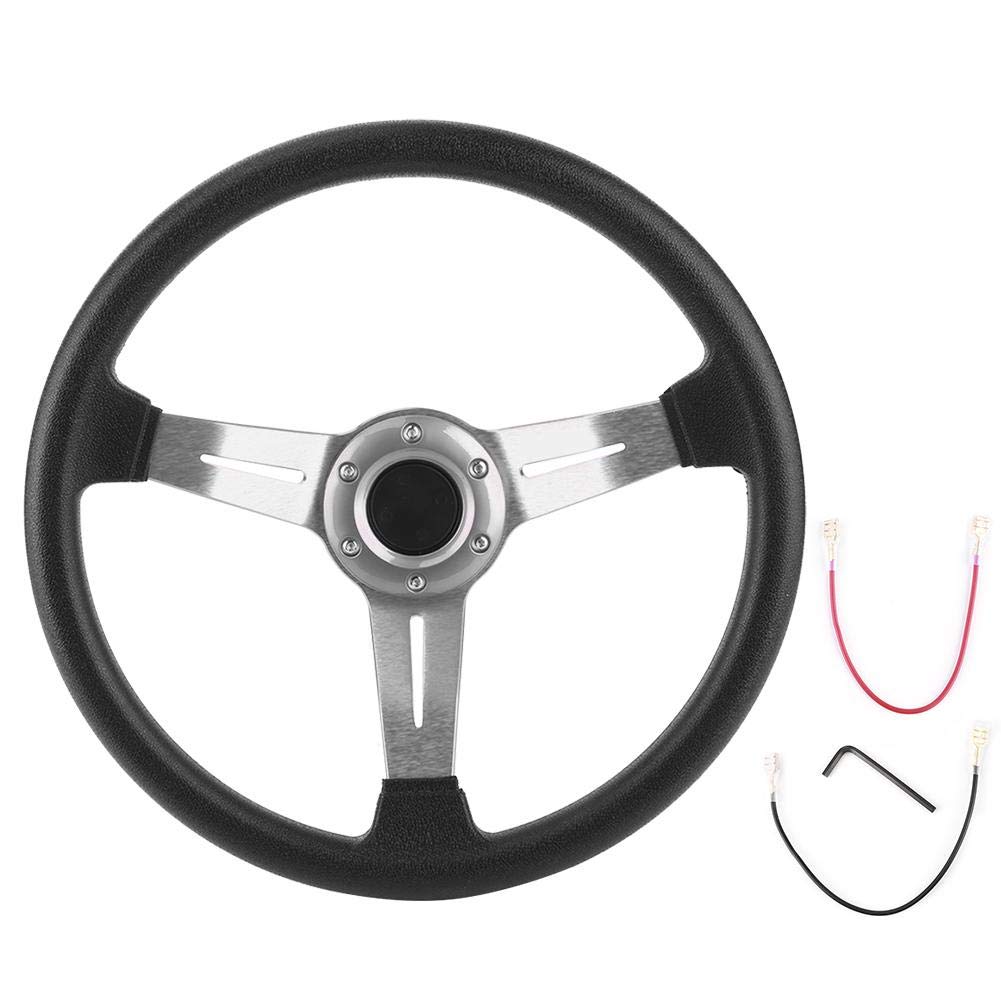 ANGGREK 14-inch Universal Racing Steering Wheel - PU Leather & Aluminum Alloy with Horn Button - Silver Replacement Steering Wheel for Car Modification - Perfect for Racing Simulators & Sports Car Upgrades