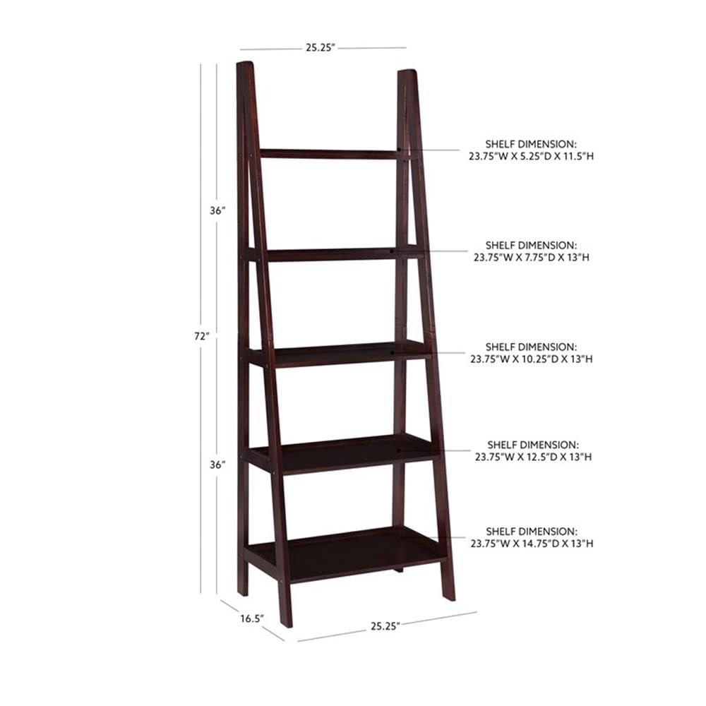 5-Shelf Transitional Wood Ladder Bookshelf in Espresso - Stylish Storage for Books, Plants & Home Decor - Perfect for Living Room, Bedroom or Office Organization