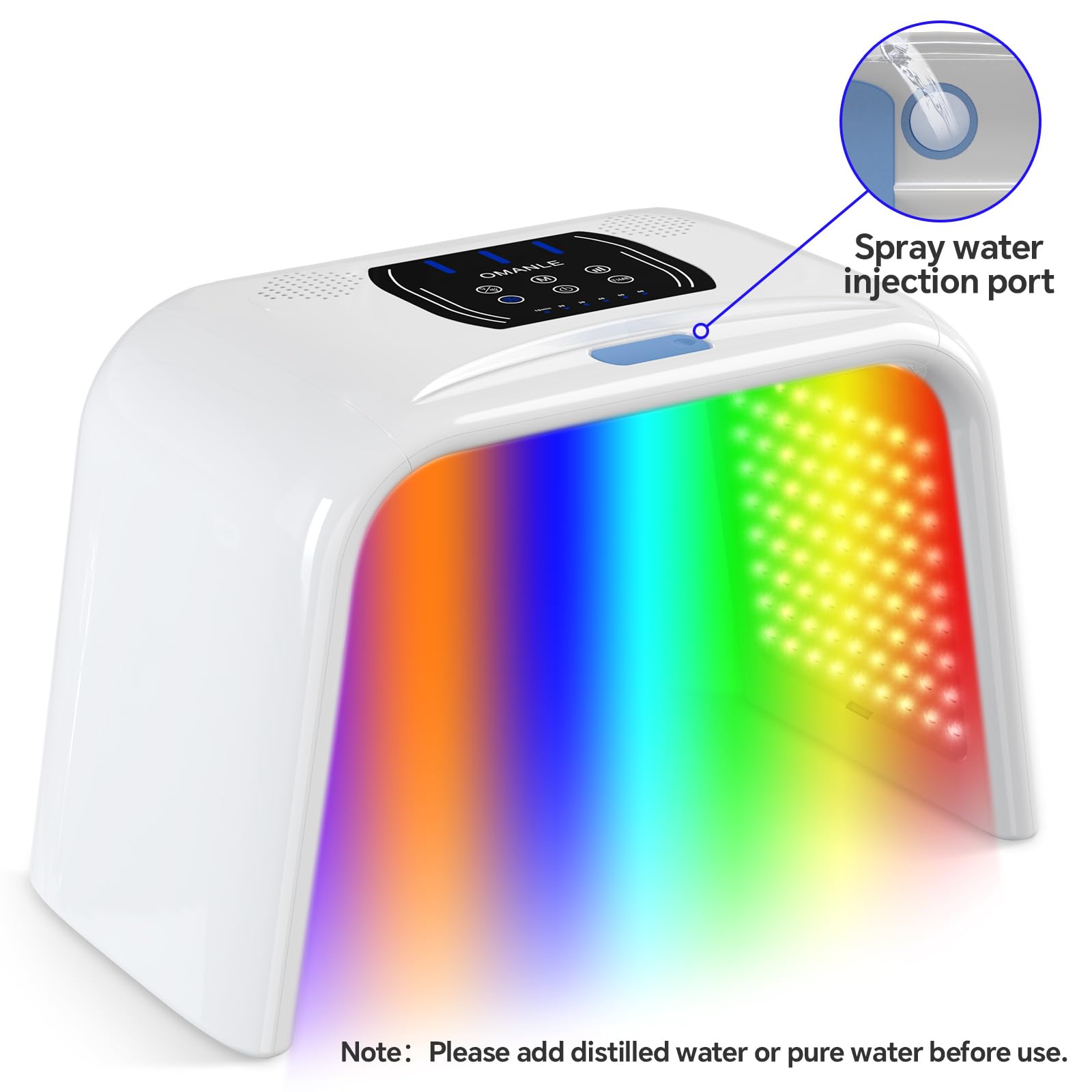 Holsn 7-Color LED Red Light Therapy Face Mask for Skin Rejuvenation - Adjustable Brightness & Timer, Home Spa & Salon Use, Anti-Aging & Acne Treatment Facial Device with Spray Function
