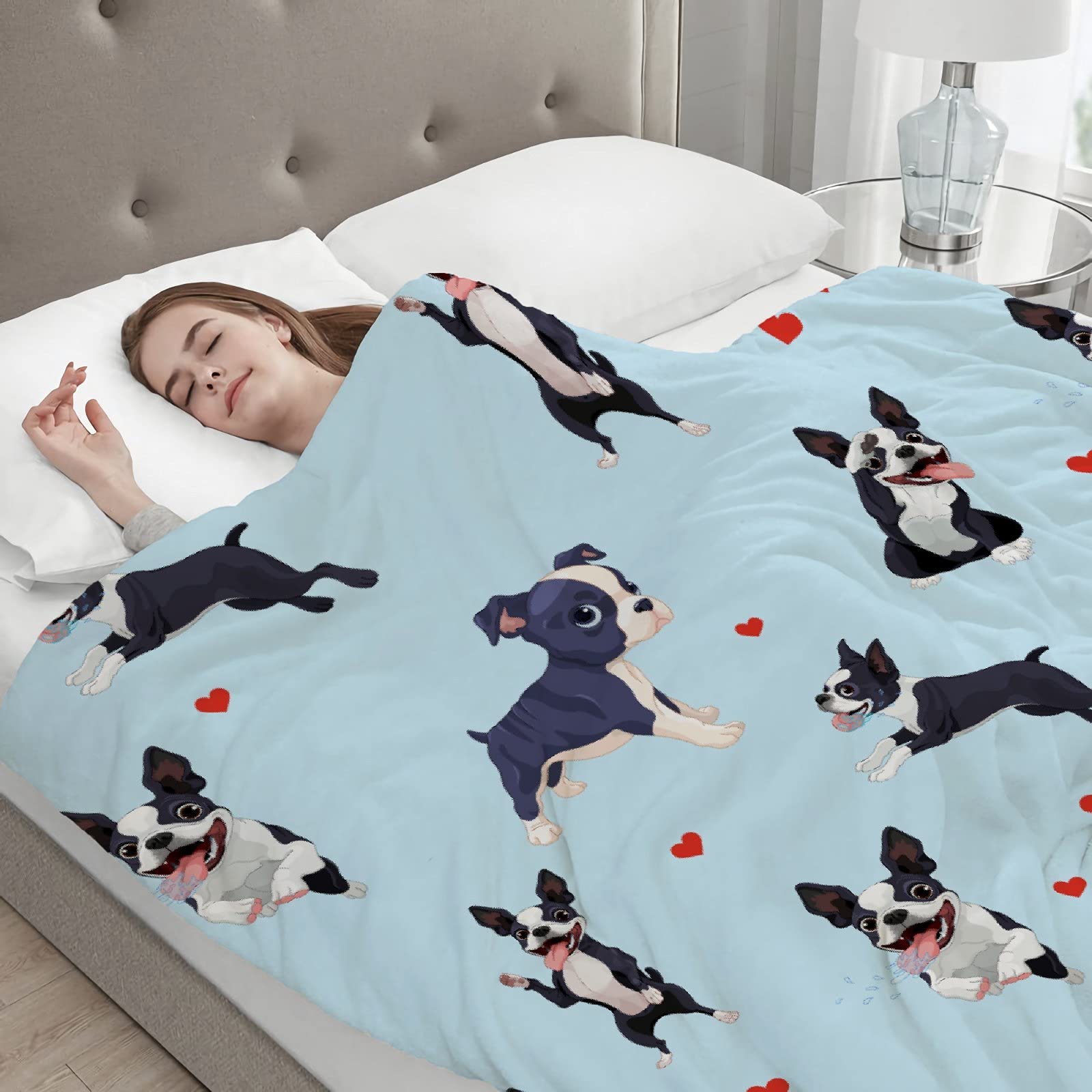 Boston Terrier Dog Blanket - Soft Fluffy Plush Throw for Couch, Bed & Travel