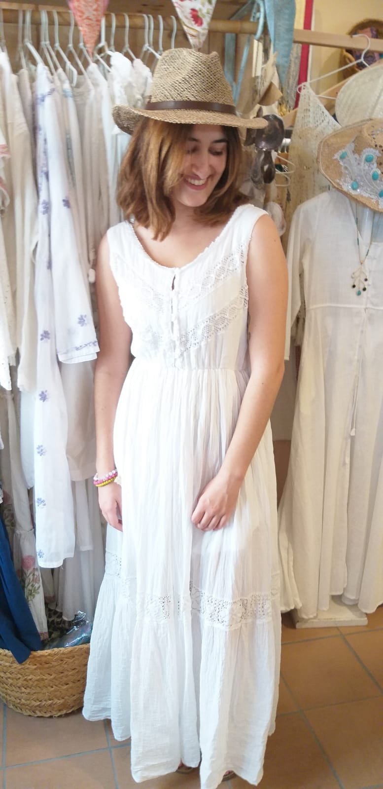 Handmade Ibiza Ad Lib Dress White Conchita - Boho Chic Beachwear for Summer Vacations & Festivals