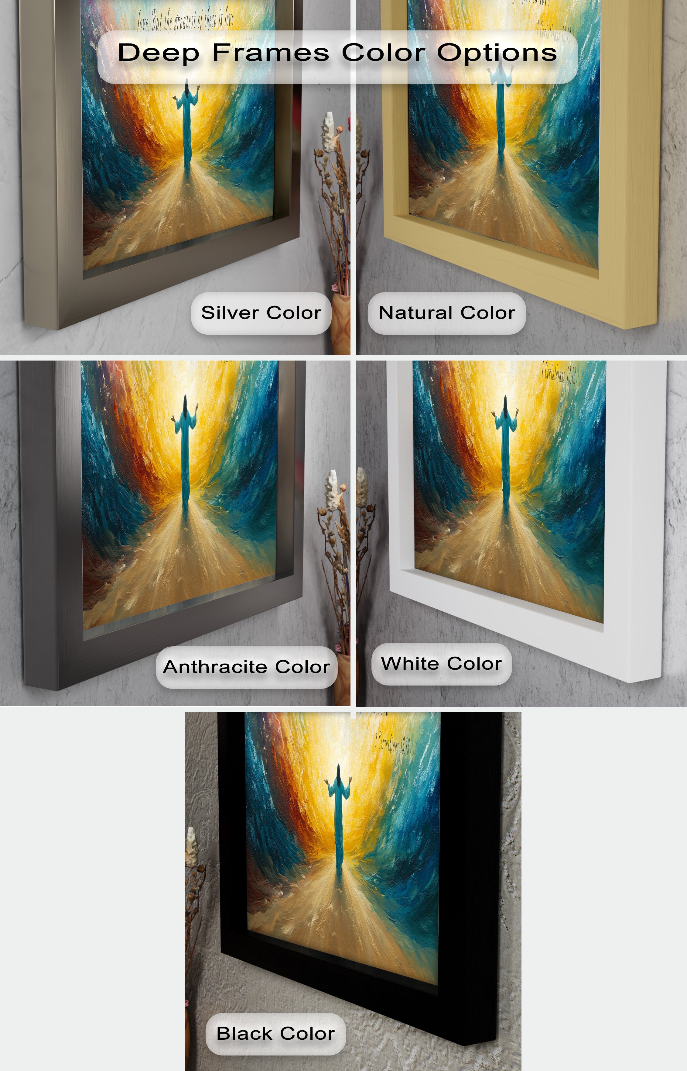 1 Corinthians 13:13 Faith Hope Love Bible Verse Oil Painting - Christian Home Decor, Church Wall Art, Inspirational Gift for Weddings & Baptisms