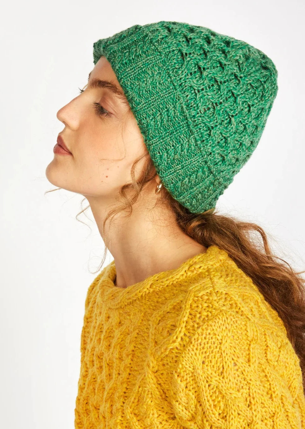Ireland's Eye Aran Knit Hat for Men & Women - Warm Green Marl Wool Beanie for Winter, Outdoor Activities & Casual Wear