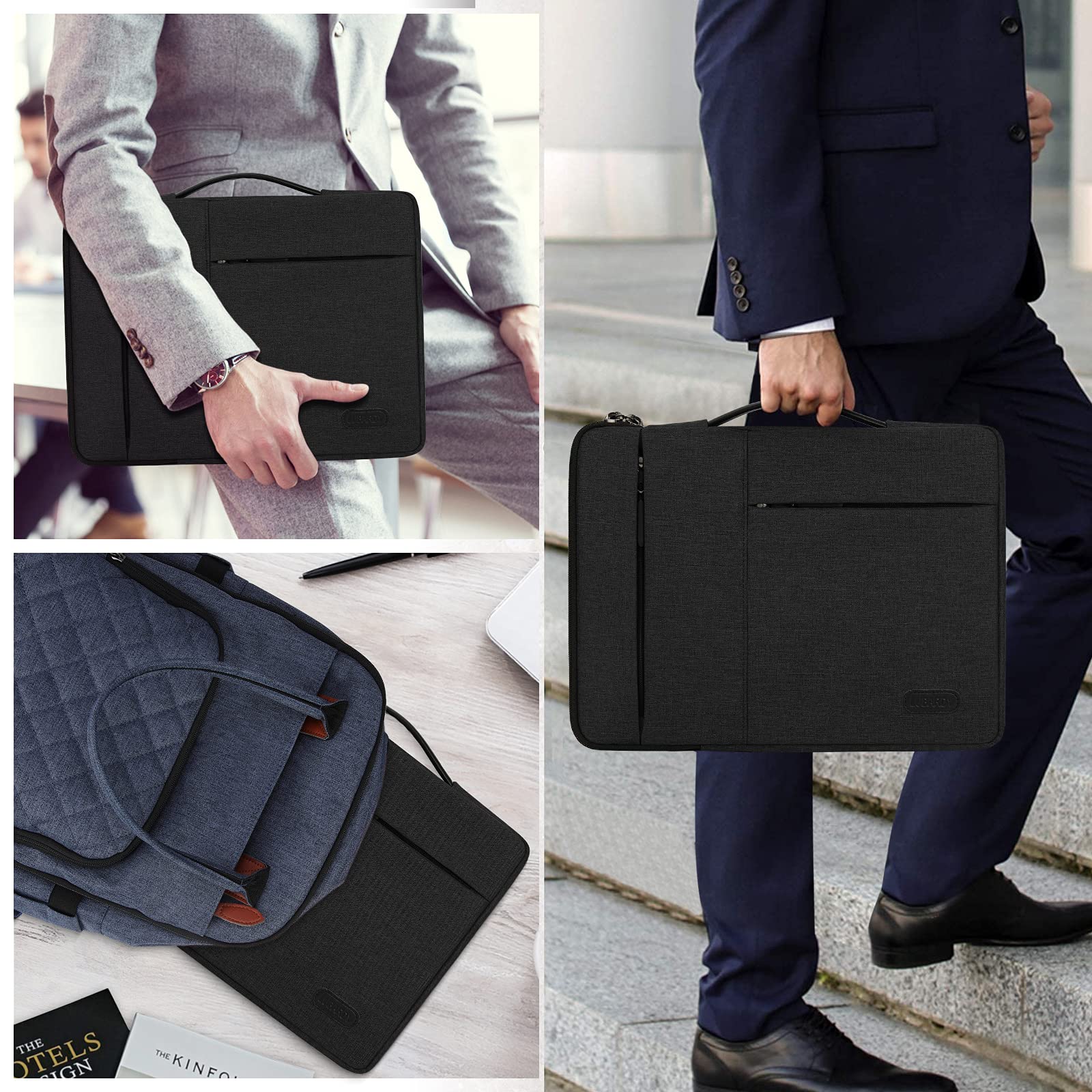 13.3-14 Inch Waterproof Laptop Sleeve Case - Durable Business Computer Bag for MacBook Air/Pro, HP, ThinkPad, Notebook & Tablet - Protective Handle Laptop Bag in Black - Ideal for Work, Travel & School