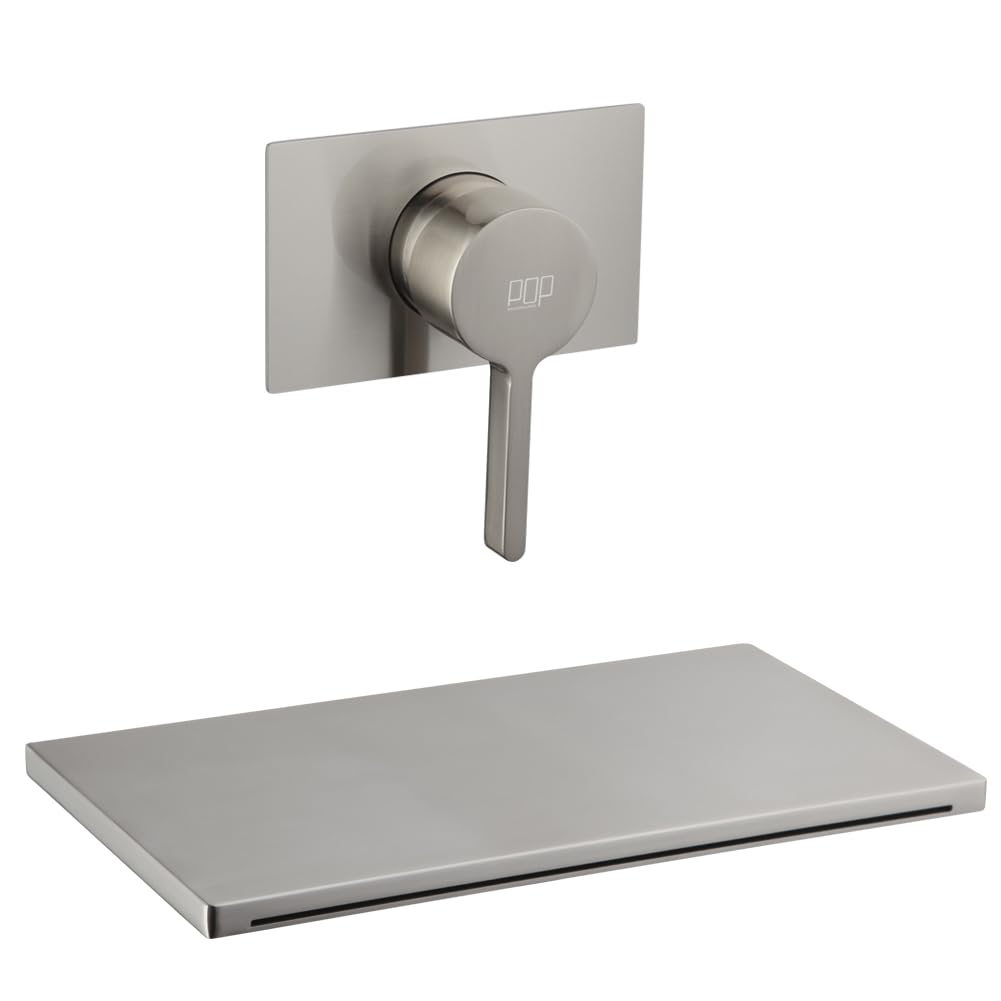 POP SANITARYWARE Brushed Nickel Wall Mounted Waterfall Bathtub Faucet - Single Handle Tub Filler with Valve | Modern Bathroom Upgrade for Spa-Like Experience