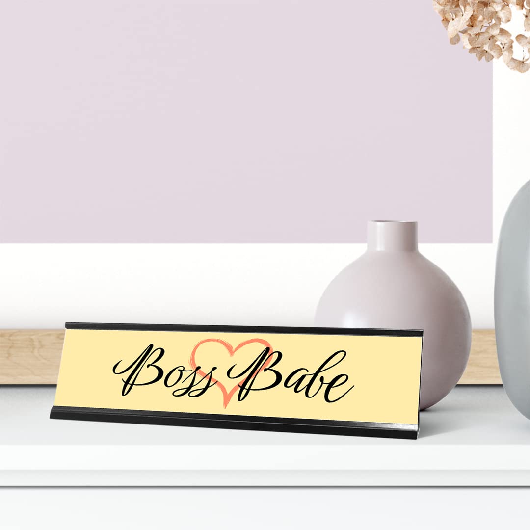 Boss Babe Yellow Heart Desk Sign - 2x8 Inch Motivational Office Decor for Women - Perfect for Work Desk, Home Office & Gift Ideas