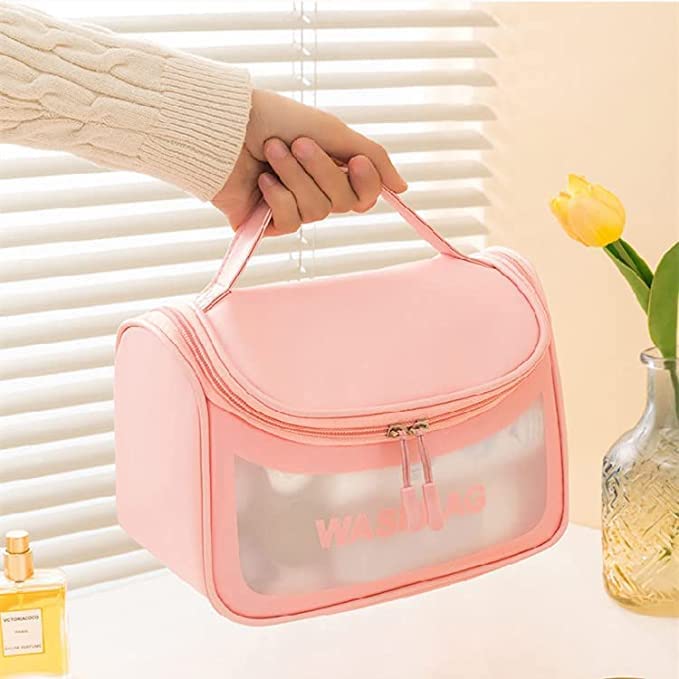 Waterproof Hanging Cosmetic Makeup Bag - Travel Toiletry Organizer for Women & Men - Portable Wash Storage Pouch for Cosmetics, Grooming Essentials - Ideal for Travel, Gym, Home Use (Pink)