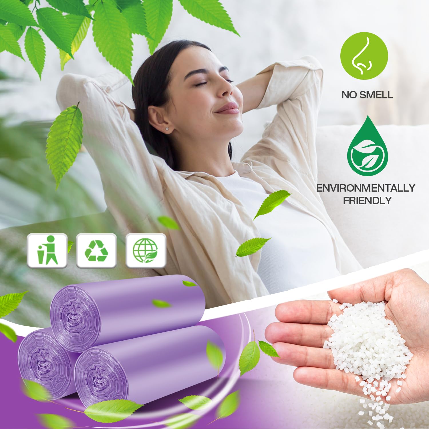 4 Gallon Small Trash Bags (105 Count) - Unscented Mini Garbage Bags for Bathroom, Office & Kitchen | Wastebasket Liners & Home Plastic Bags (Purple) - Perfect for Small Bins, Desks, RVs & Dorm Rooms