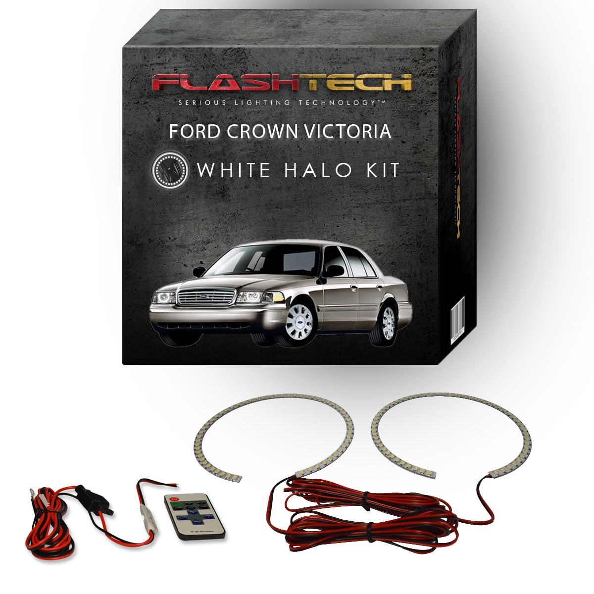 Brightest White LED Halo Ring Headlight Kit with Wireless Remote for 1998-2011 Ford Crown Victoria - Xenon HID Style Angel Eyes for Enhanced Night Visibility & Custom Car Styling (Perfect for Night Driving, Car Shows, and Vehicle Upgrades)