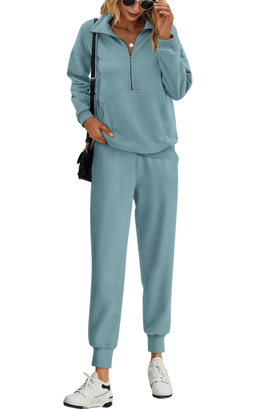 PRETTYGARDEN Women's 2-Piece Long Sleeve Half Zip Sweatsuit Set - Casual Spring Lounge Outfit with Sweatshirt & Sweatpants | Perfect for Yoga, Running Errands & Cozy Home Wear