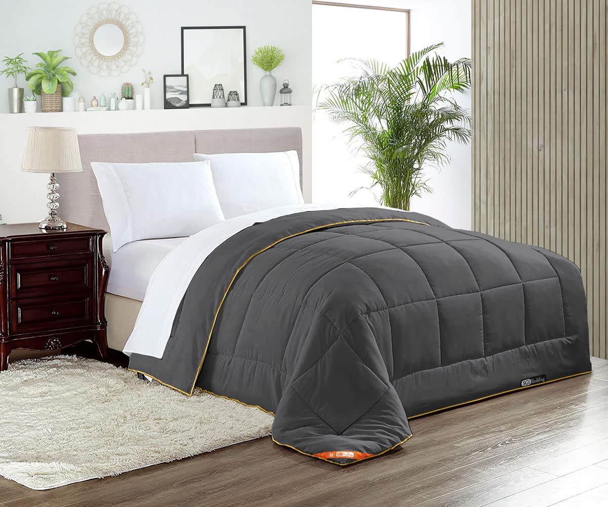 Premium California King Comforter Set - 300 GSM Plush Siliconized Microfiber Fill, 600 TC Egyptian Cotton Shell with Piping, Dark Gray Solid Duvet Insert & Pillowcases | Ultra Soft & Fluffy for Luxurious Bedroom Comfort