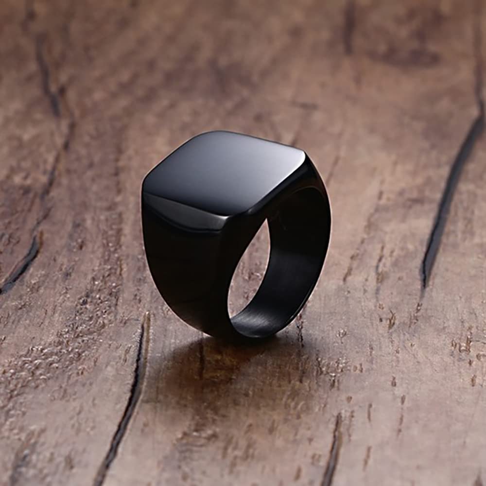 VQYSKO Stainless Steel Signet Rings for Men & Women - Solid Polished Biker Ring in Silver, Gold & Black - Size 4-15 - Perfect Gift for Dad, Boyfriend & Loved Ones - Ideal for Weddings, Parties & Everyday Fashion