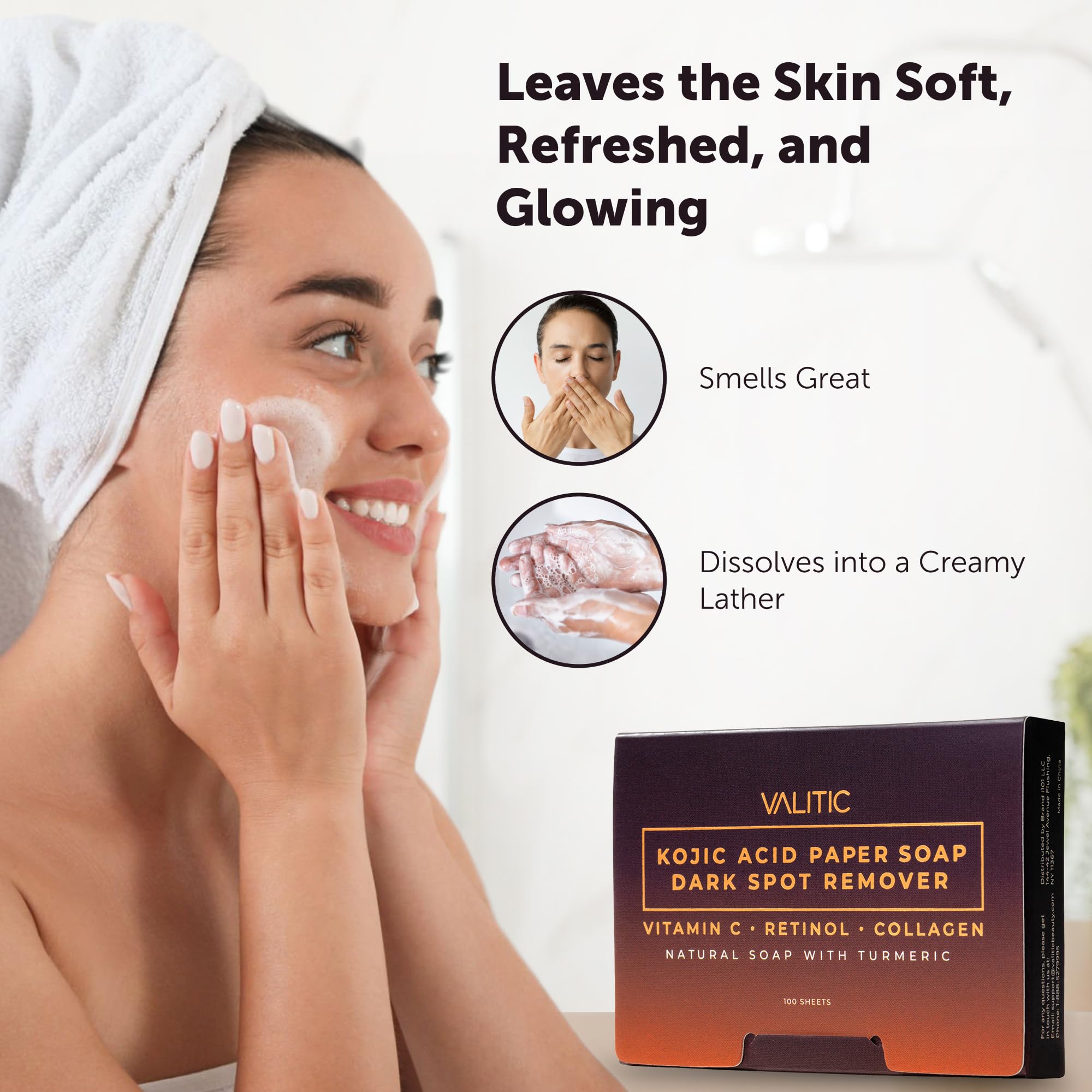 VALITIC Turmeric Kojic Acid Cleansing Soap Melting Sheets - Dark Spot Corrector & Brightening Paper Soap with Vitamin C, Retinol & Collagen - 100 Travel Size Facial Exfoliating Sheets (2 Pack) - Perfect for Travel, Gym & On-the-Go Skincare Routine