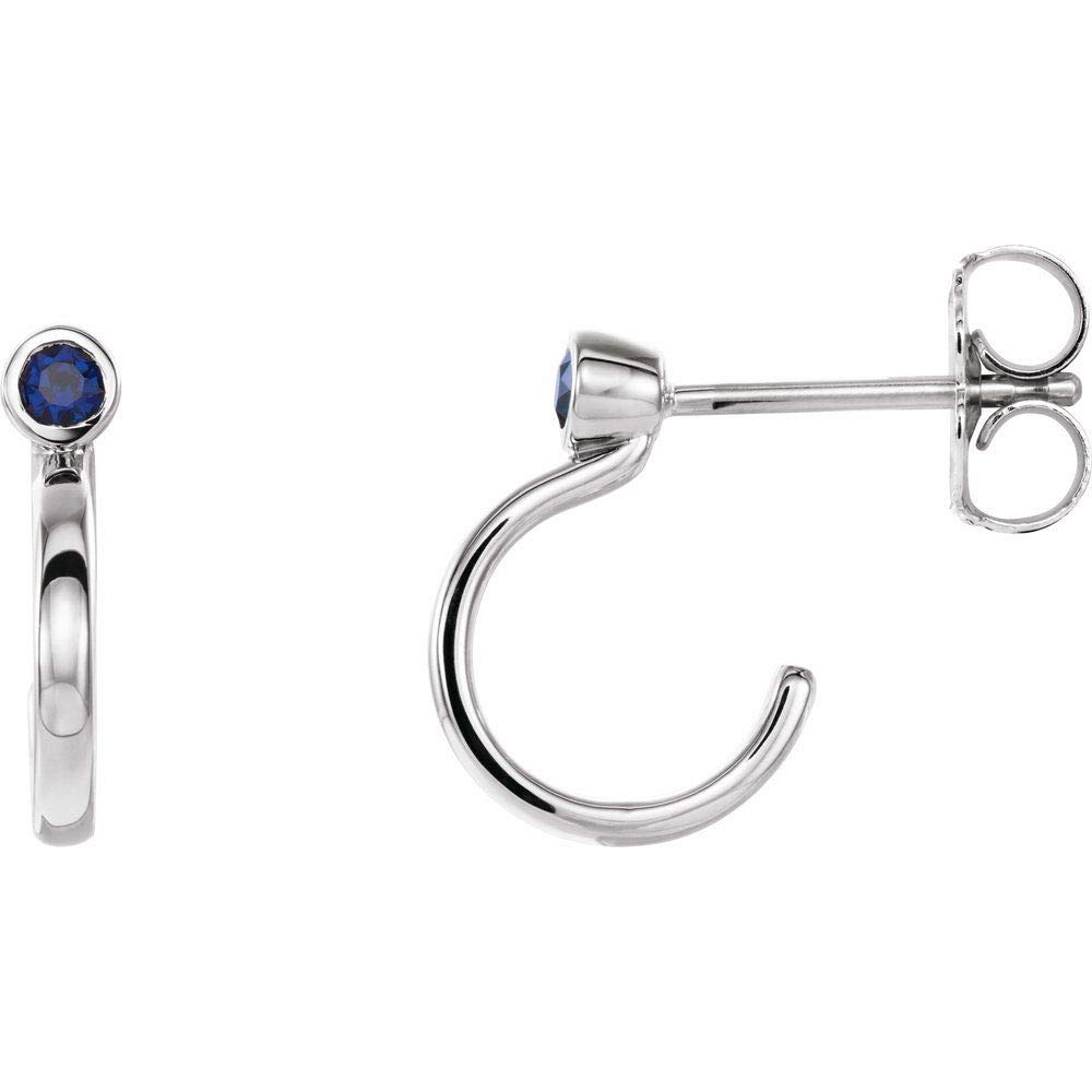 2mm Round Lab-Created Blue Sapphire Bezel-Set Hoop Huggie Earrings for Women - Minimalist Stud Earrings for Everyday Wear, Office, Date Night & Special Occasions