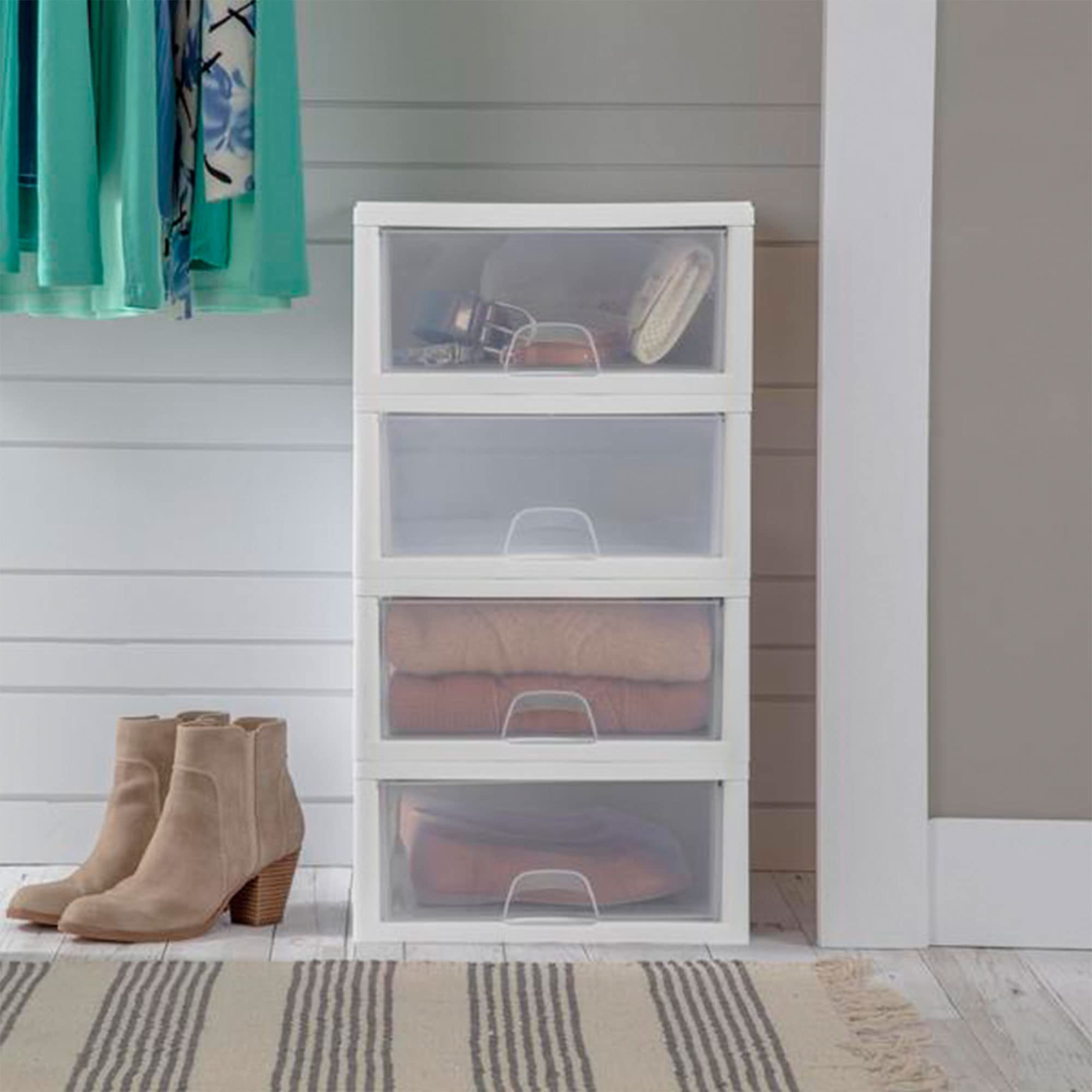Sterilite 12-Pack Clear Plastic Stackable Drawers - 16 Quart Storage Bins with White Frame for Closet, Bedroom & Office Organization | Space-Saving Home Organizer Solution