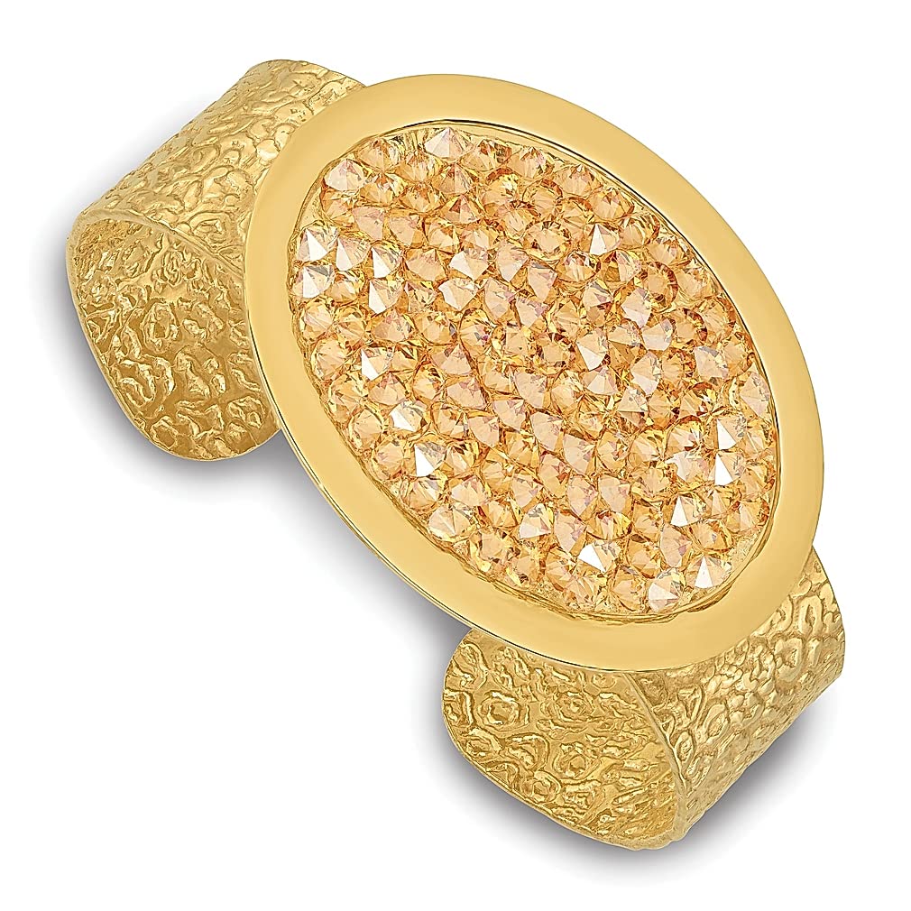 925 Sterling Silver Gold Tone Textured Champagne Crystal Oval Bangle Bracelet Cuff - Expandable Stackable Women's Fine Jewelry Gift for Her - Perfect for Weddings, Parties & Special Occasions