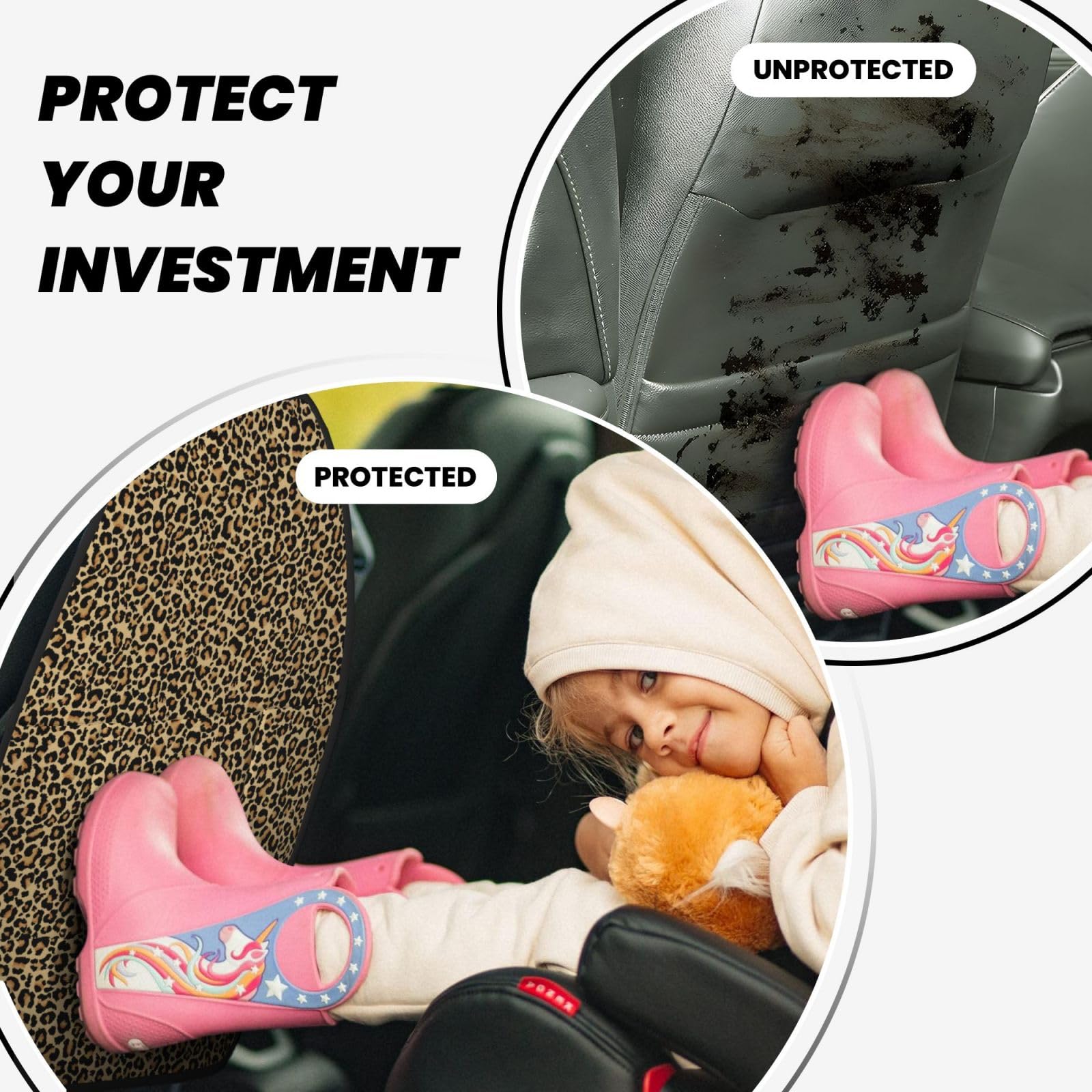 2-Piece Leopard Print Backseat Car Organizer - Waterproof Car Seat Storage with Multiple Pockets, Car Accessories for Kids Toys, Snacks & Travel Essentials (Perfect for Road Trips & Family Outings)