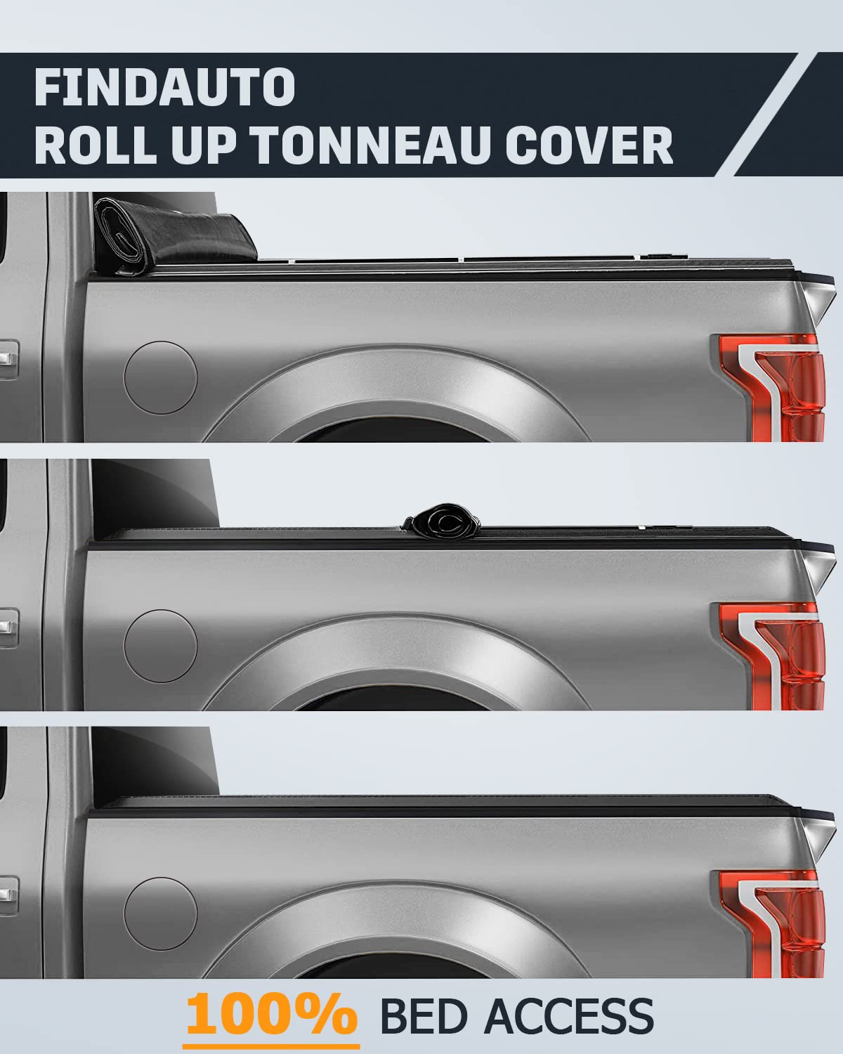 FINDAUTO Soft Roll Up Truck Bed Tonneau Cover for Toyota Tacoma 2016-2021 - Fleetside 5FT Bed | Waterproof & Durable Pickup Truck Accessory for Cargo Protection & Improved Fuel Efficiency