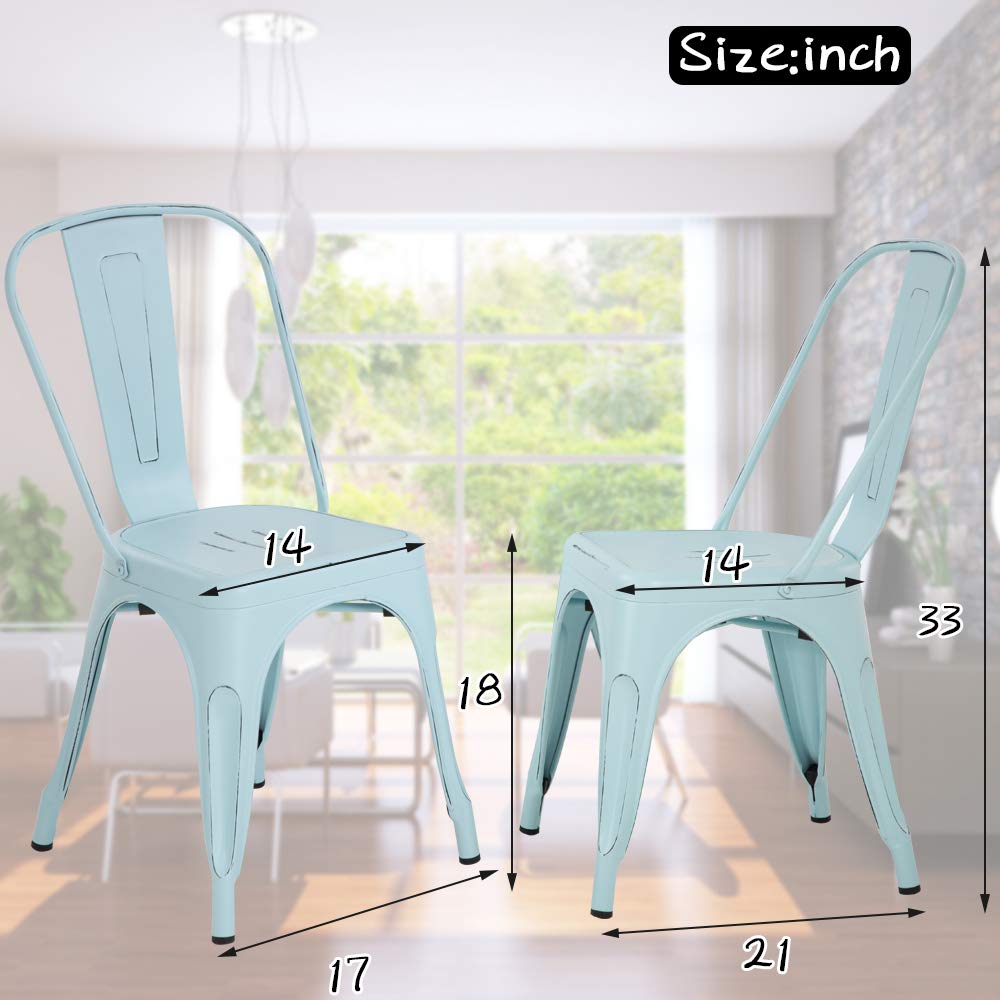 4-Pack Blue Metal Dining Chairs Set - 18