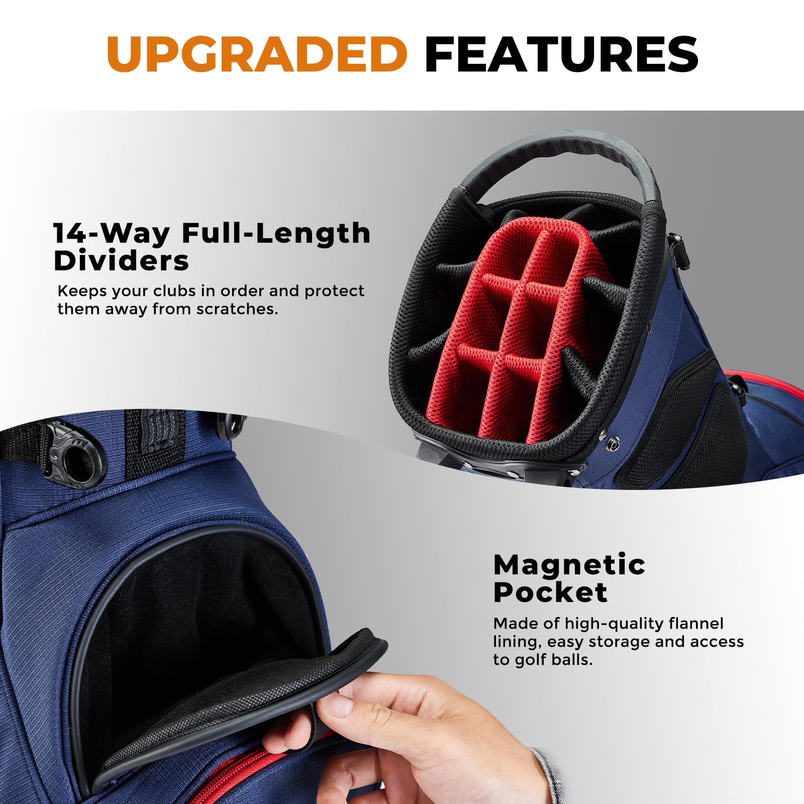 **14-Way Golf Stand Bag Lightweight for Men & Women - Multiple Pockets, Dual Strap & Rain Cover - Perfect for Driving Range, Tournaments & Travel**