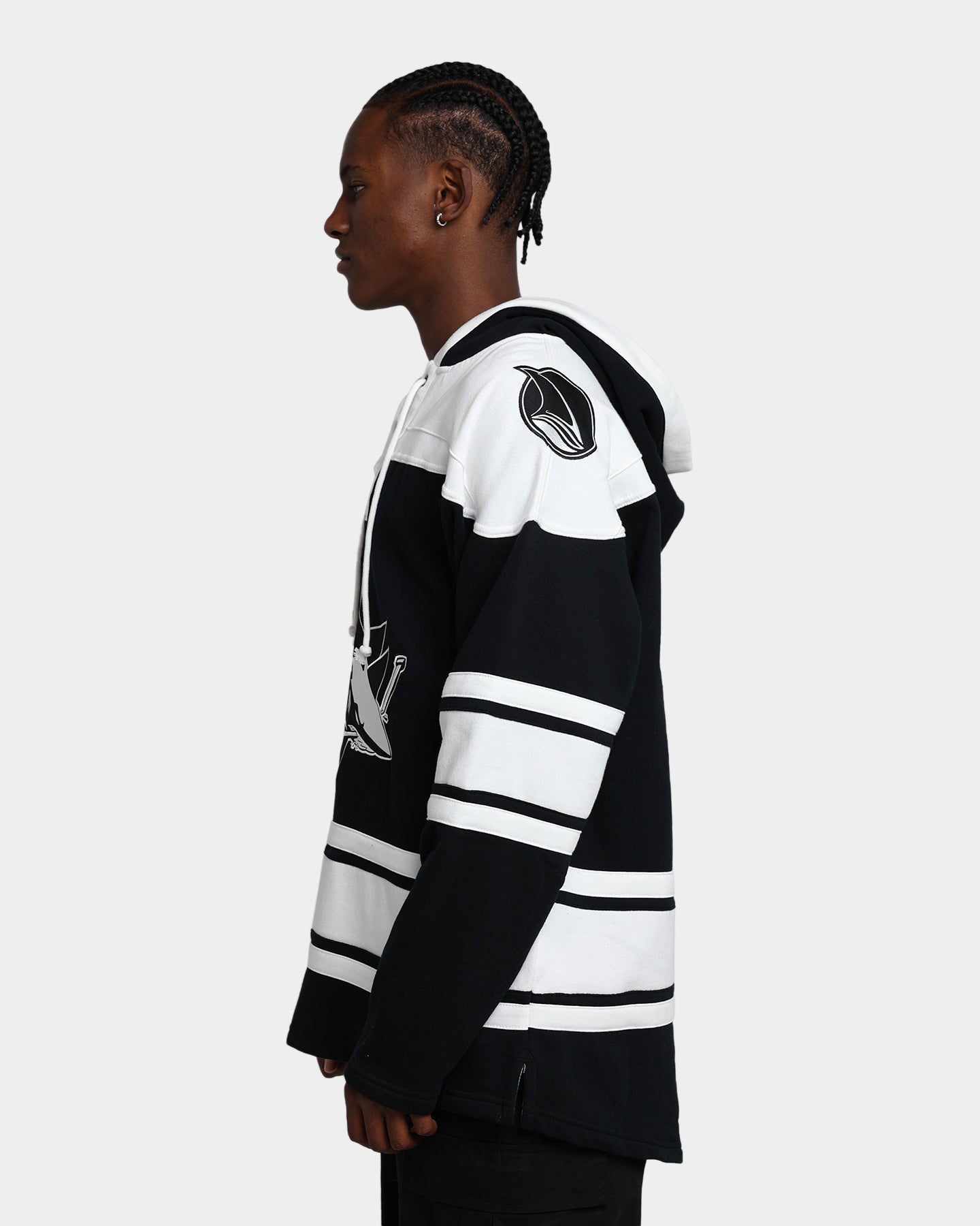 47 Brand San Jose Sharks Superior Lacer Hoodie - Men's NHL Hockey Team Pullover Sweatshirt - Jet Black - Perfect for Game Day & Casual Wear