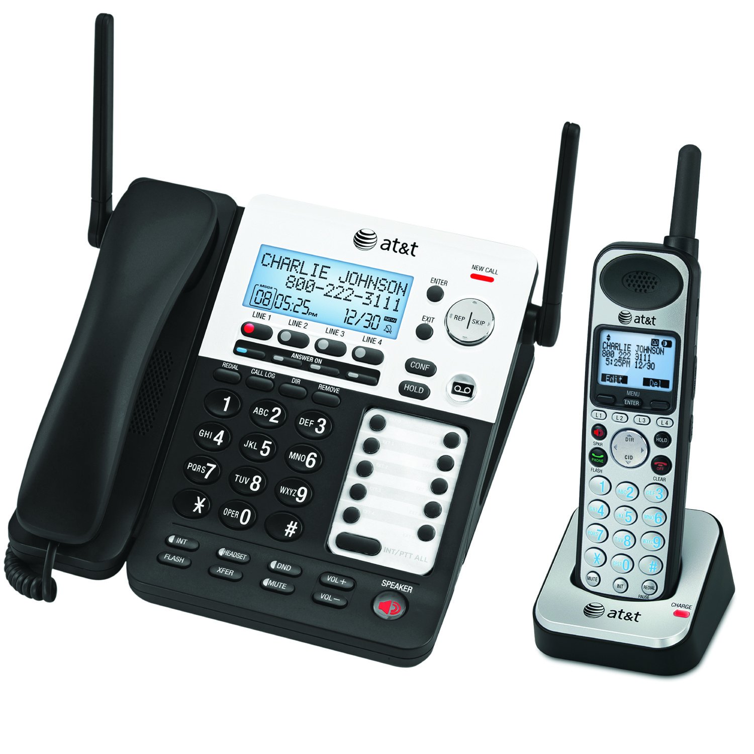 AT&T SB67138 DECT 6.0 Corded/Cordless Phone System with Answering Machine - 4-Line Business Phone for Office, Home, or Small Business Use