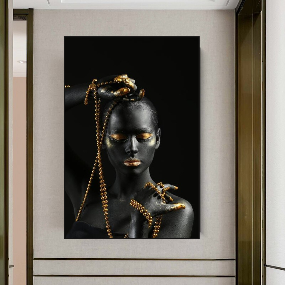 Afro Girl Beaded Jewel Canvas Wall Art - Vibrant African American Home Decor for Living Room, Bedroom & Office
