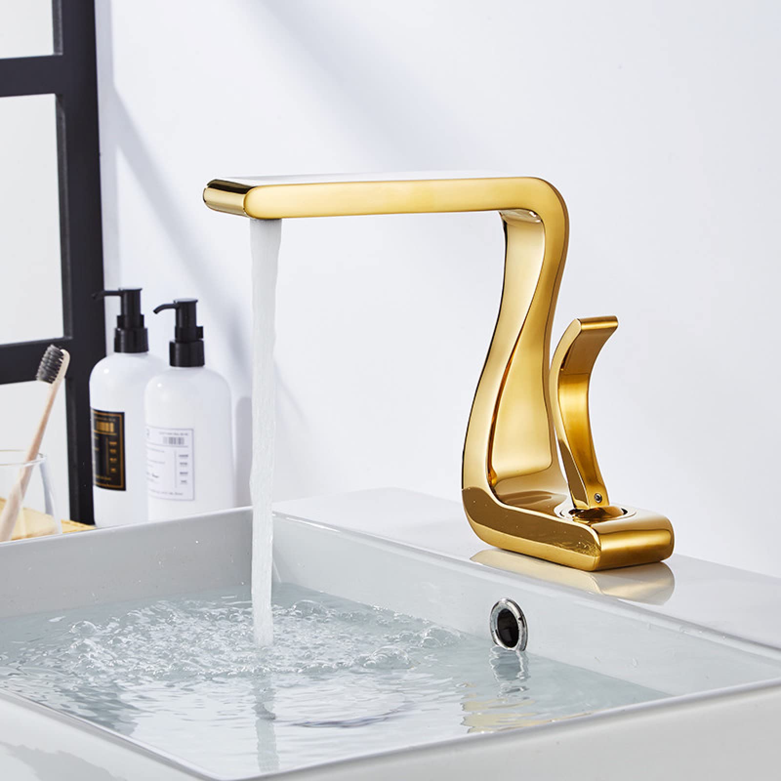Premium Gold and White Modern Bathroom Basin Faucet - Brass Mixer Tap with Hot/Cold Water Control - Perfect for Vanity Sinks, Powder Rooms & Luxury Bathroom Upgrades