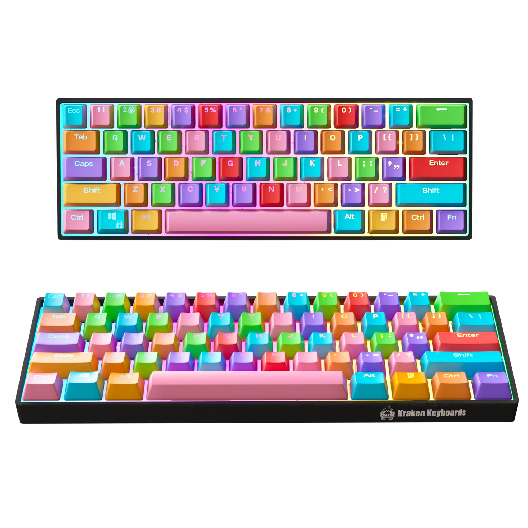 KRAKEN KEYBOARDS Rainbow Edition Kraken Pro 60% Hot-Swappable Mechanical Gaming Keyboard - RGB Backlit, Silver Switches - Compatible with PC, Mac, Xbox & PlayStation - Perfect for Esports, Streaming & Office Work
