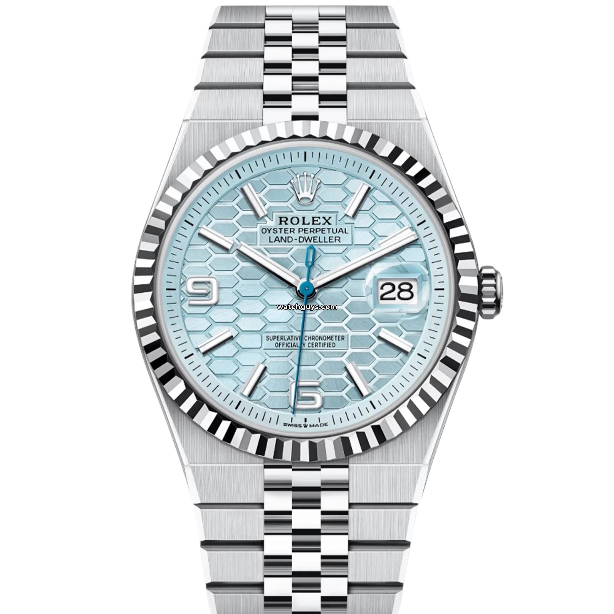 Rolex Datejust 41mm 127336 Platinum Ice Blue Honeycomb Dial Men's Luxury Watch - Perfect for Business, Gifting & Special Occasions