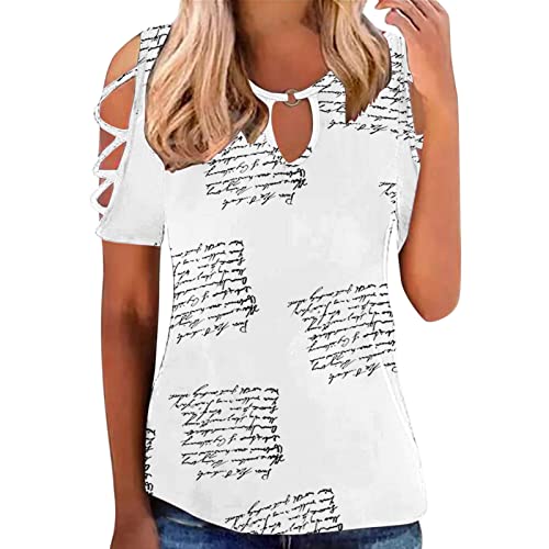 Sexy Hollow Out Women's T-Shirt - Short Sleeve Crewneck Summer Top - Comfortable & Loose Fit Casual Shirt - Solid Colors (White #3, M) - Perfect for Beach, Party & Everyday Wear