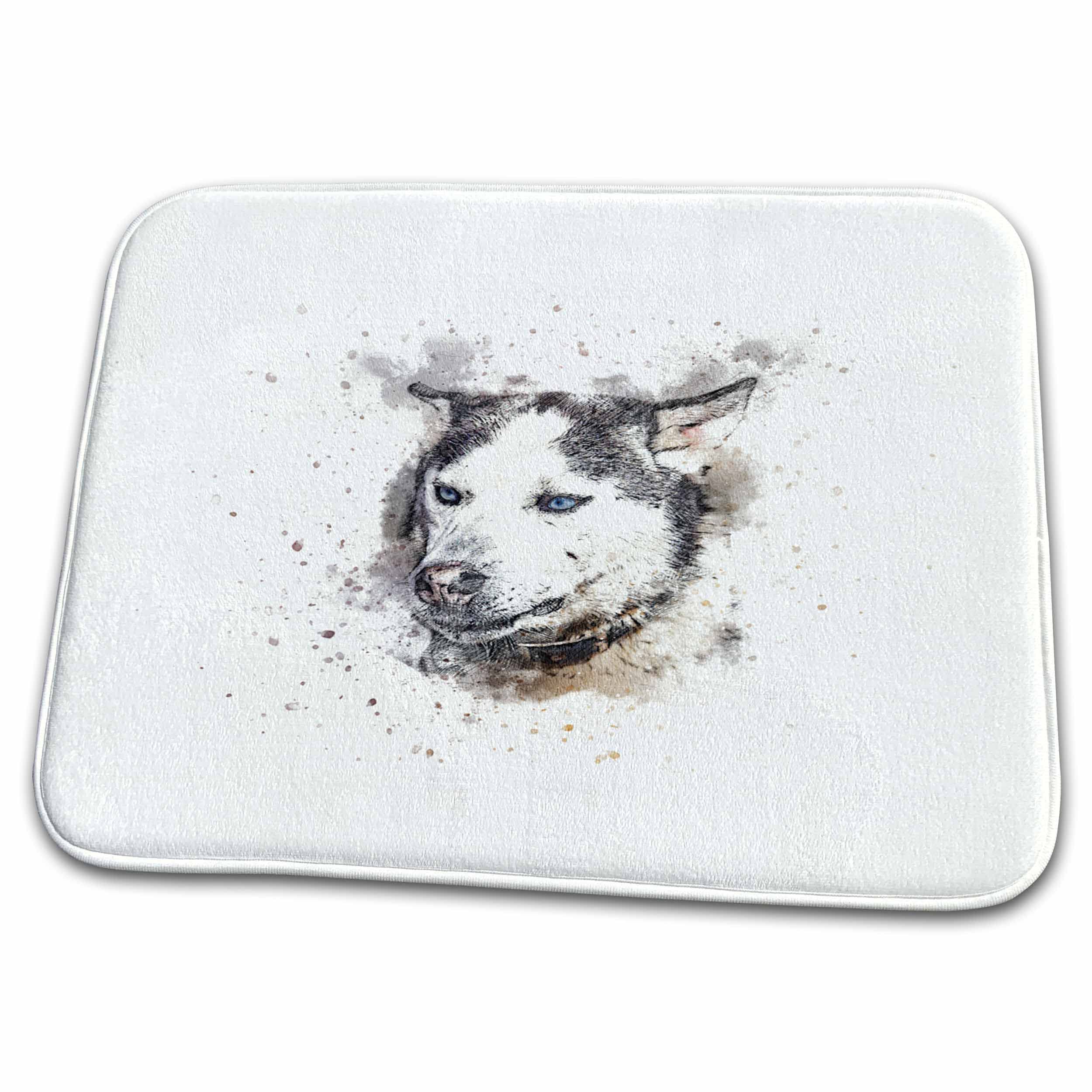 3D Rose Trendy Cute Husky Dog Watercolor Illustration Bathroom Rug Mat - Non-Slip Soft Absorbent Bath Mat for Dog Lovers, Pet Themed Decor - Perfect for Bathroom, Laundry Room, or Dog Shower Area