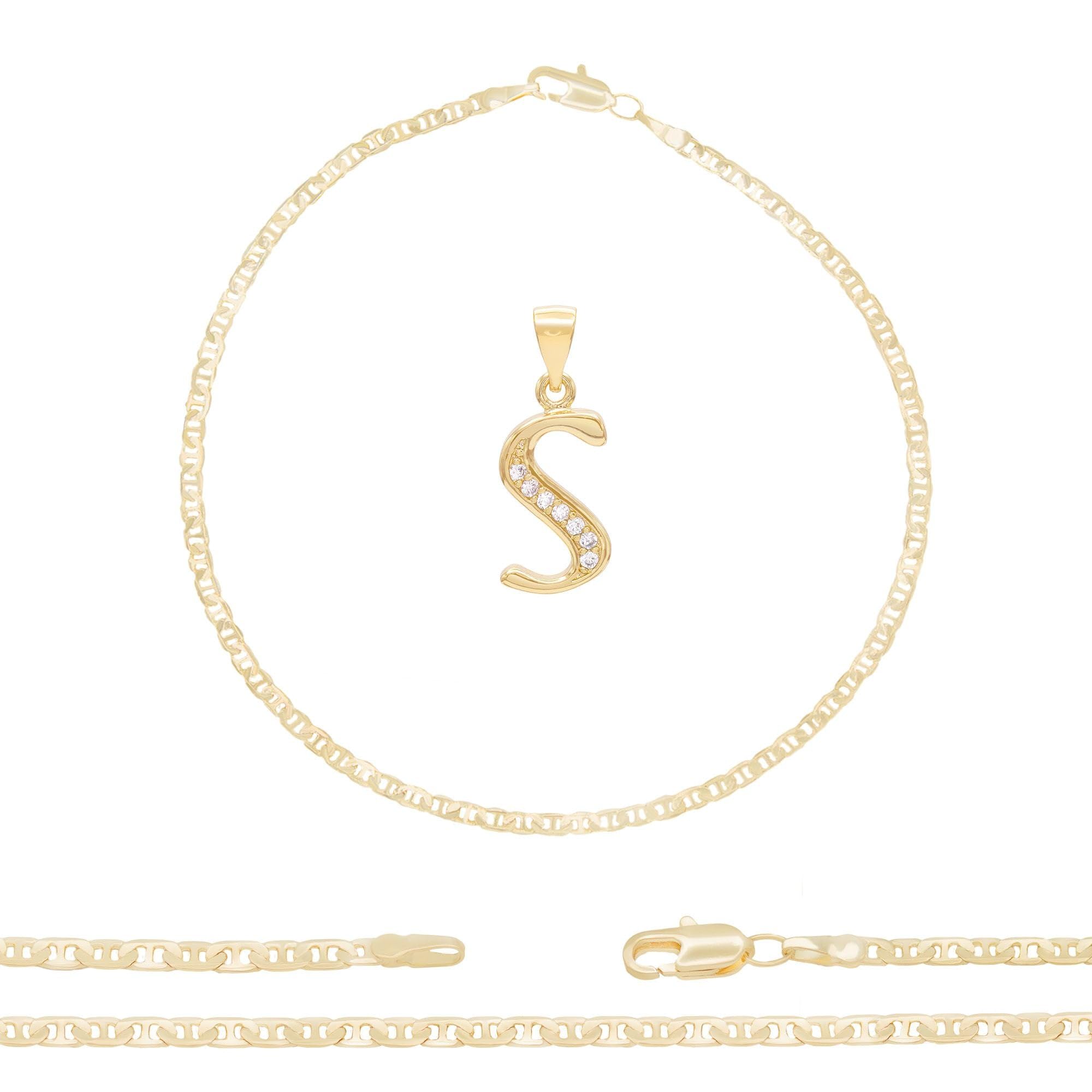 BEBERLINI 14K Gold Filled Letter C Charm Anklet for Women - Dainty Mariner Chain Ankle Bracelet with CZ Initial - Perfect for Everyday Wear, Gifts & Special Occasions