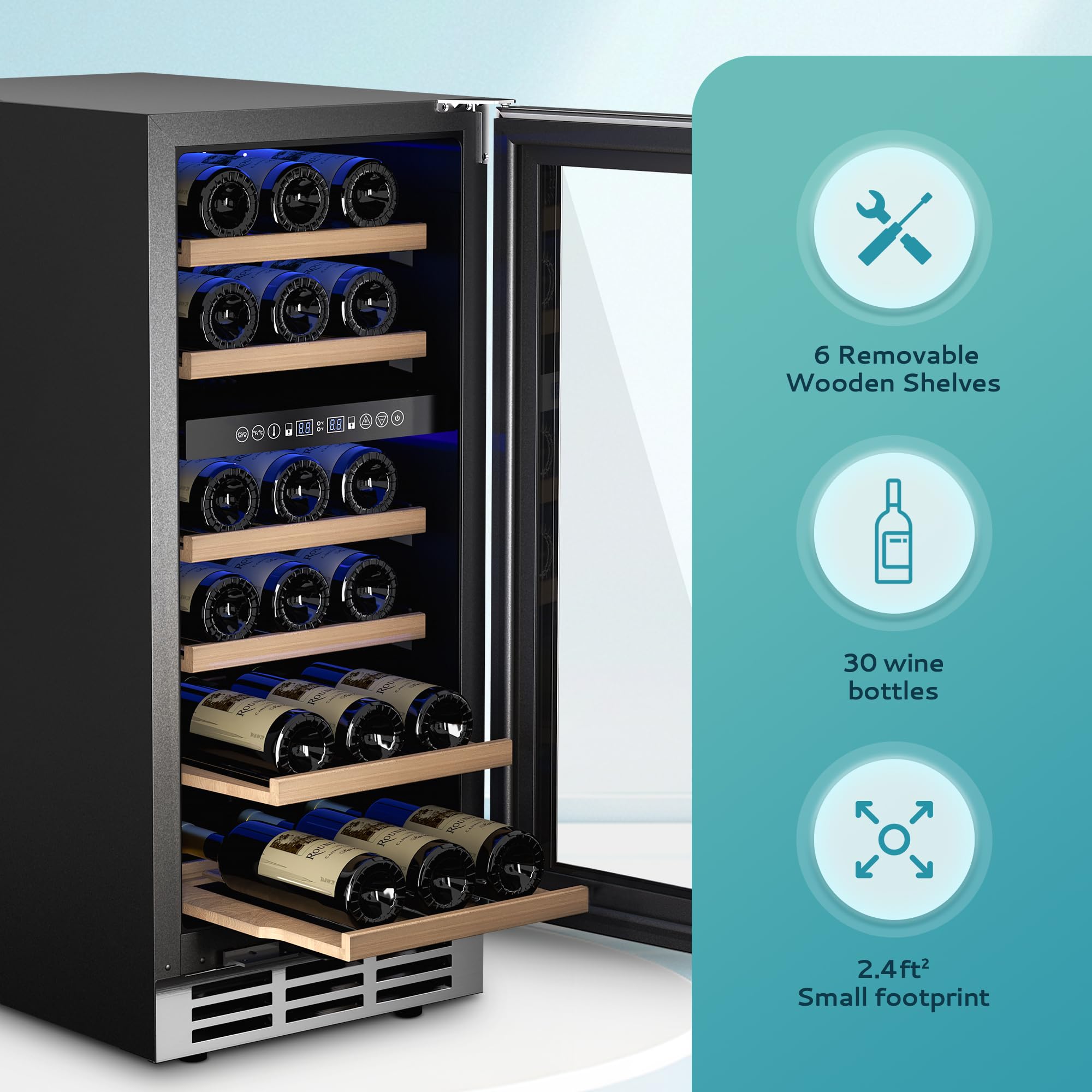 EUHOMY 15 Inch Dual Zone Wine Cooler Refrigerator - Digital Temperature Control, Ultra Quiet Compressor, Double Layer Glass Door - Holds 33 Bottles - Perfect for Home Bars, Restaurants, and Wine Cellars