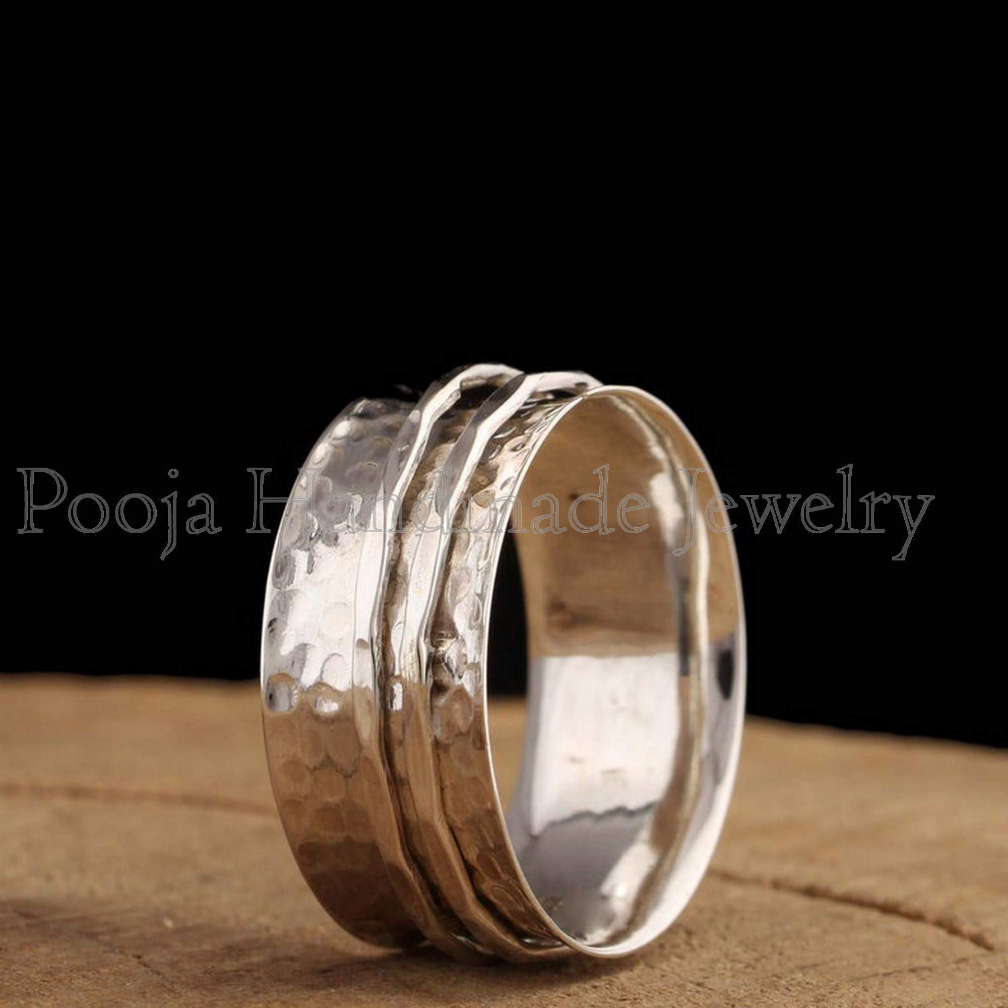 925 Sterling Silver Spinner Ring for Meditation & Anxiety Relief - Handmade Boho Jewelry with Hammered Finish - Perfect for Stress Relief, Mindfulness & Promise Gifts