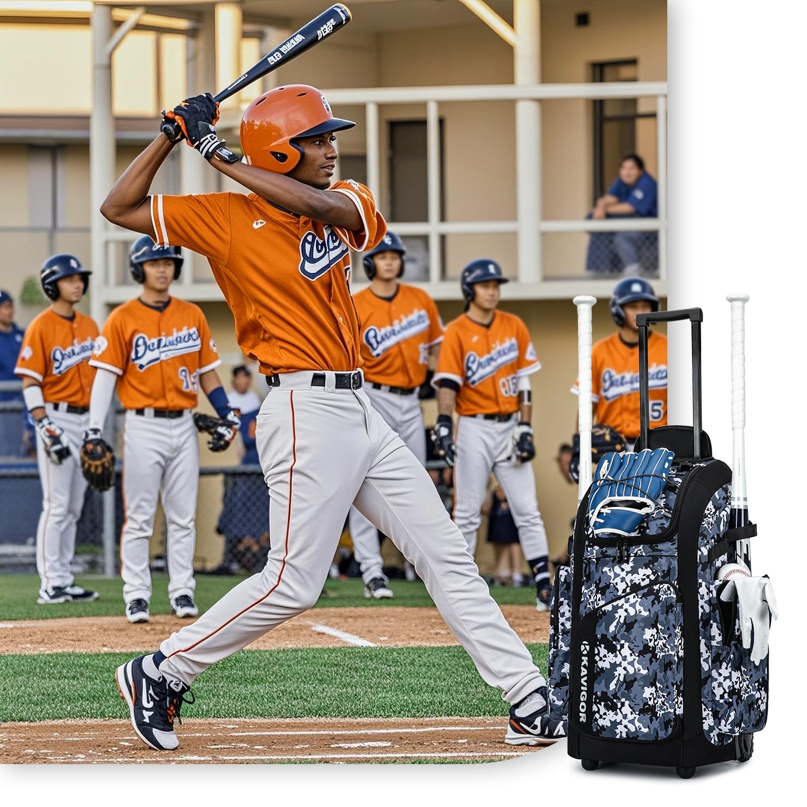 Rolling Baseball Bag with Wheels - 60L Large Capacity Softball Equipment Bag for Boys & Girls - Holds 4 Bats & Has Shoe Compartment - Perfect for Youth Baseball Games, Practice & Travel