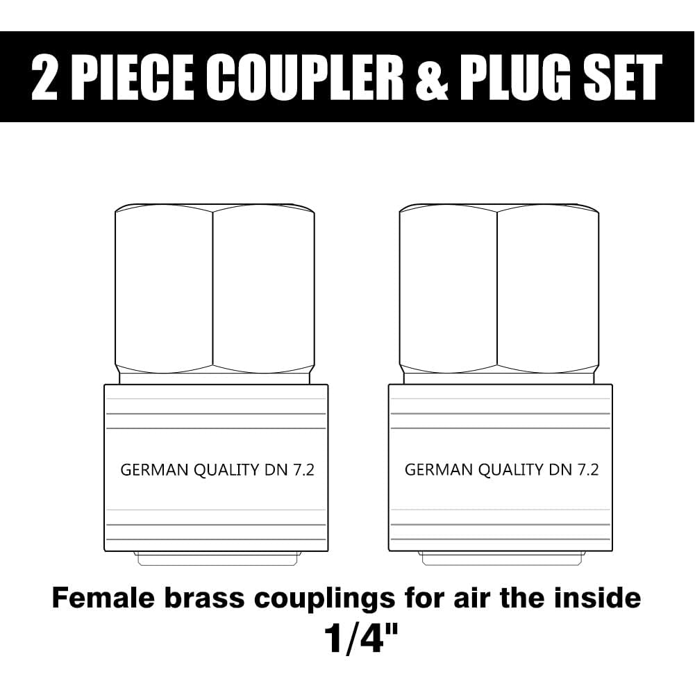 1/4 Inch Brass Compressed Air Coupling - Quick Connect Fitting for Air Tools - Pack of 2 - Ideal for Pneumatic Systems, Air Compressors & DIY Projects