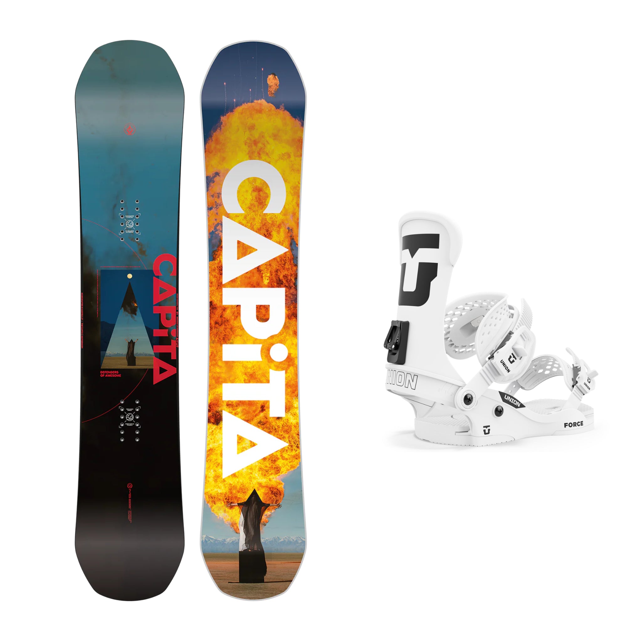 CAPiTA Defenders Of Awesome Snowboard with Union Force Classic Bindings - Team High Back - 2025 Model | All-Mountain Freestyle Snowboard for Men & Women | Perfect for Park, Powder & Backcountry Riding
