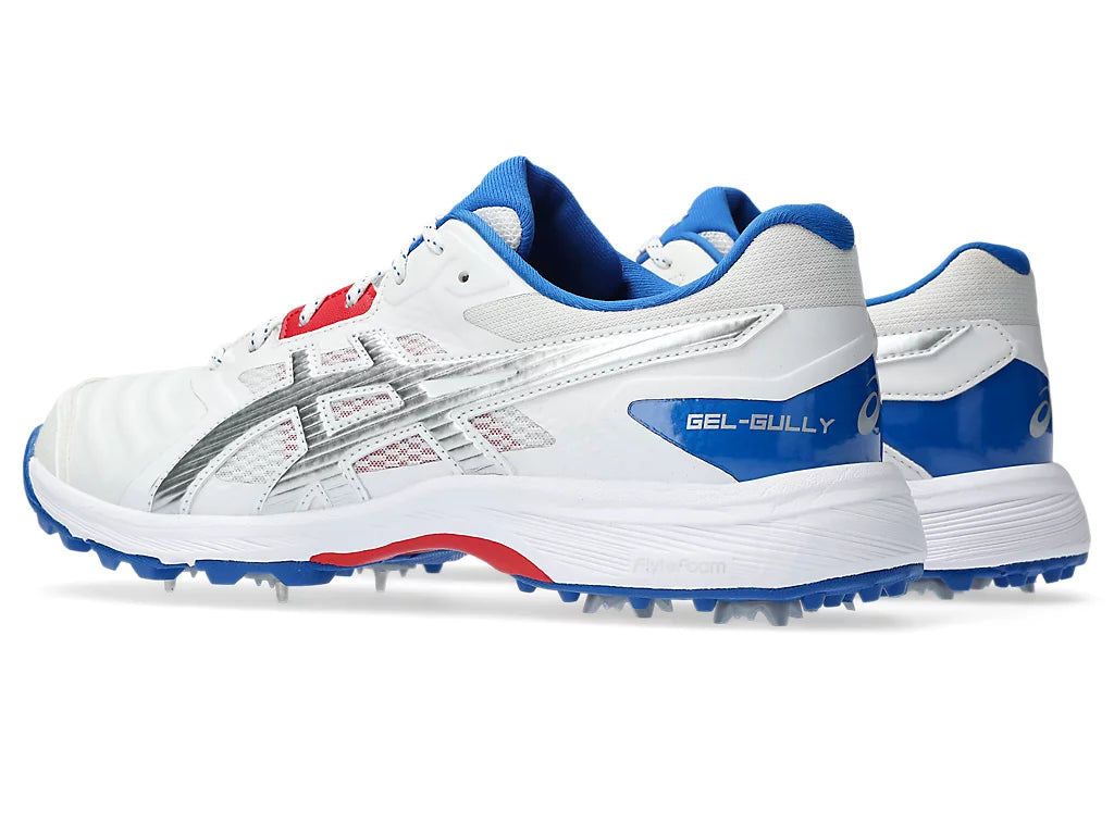 ASICS GEL-GULLY 7 Cricket Shoes - White/Pure Silver Metal Spikes for Enhanced Traction & Performance | Ideal for Professional Cricket Matches & Training