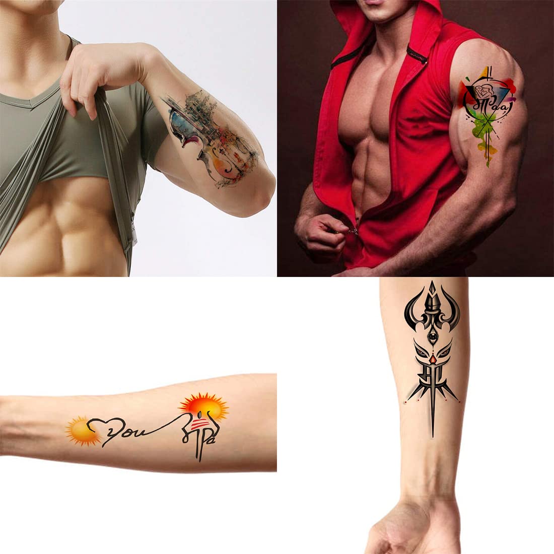 Pack of 4 Temporary Tattoo Stickers - Maa Paa with Guitar Design for Men & Women | Waterproof Fake Body Art (2x4 Inch) - Perfect for Festivals, Parties & Special Occasions