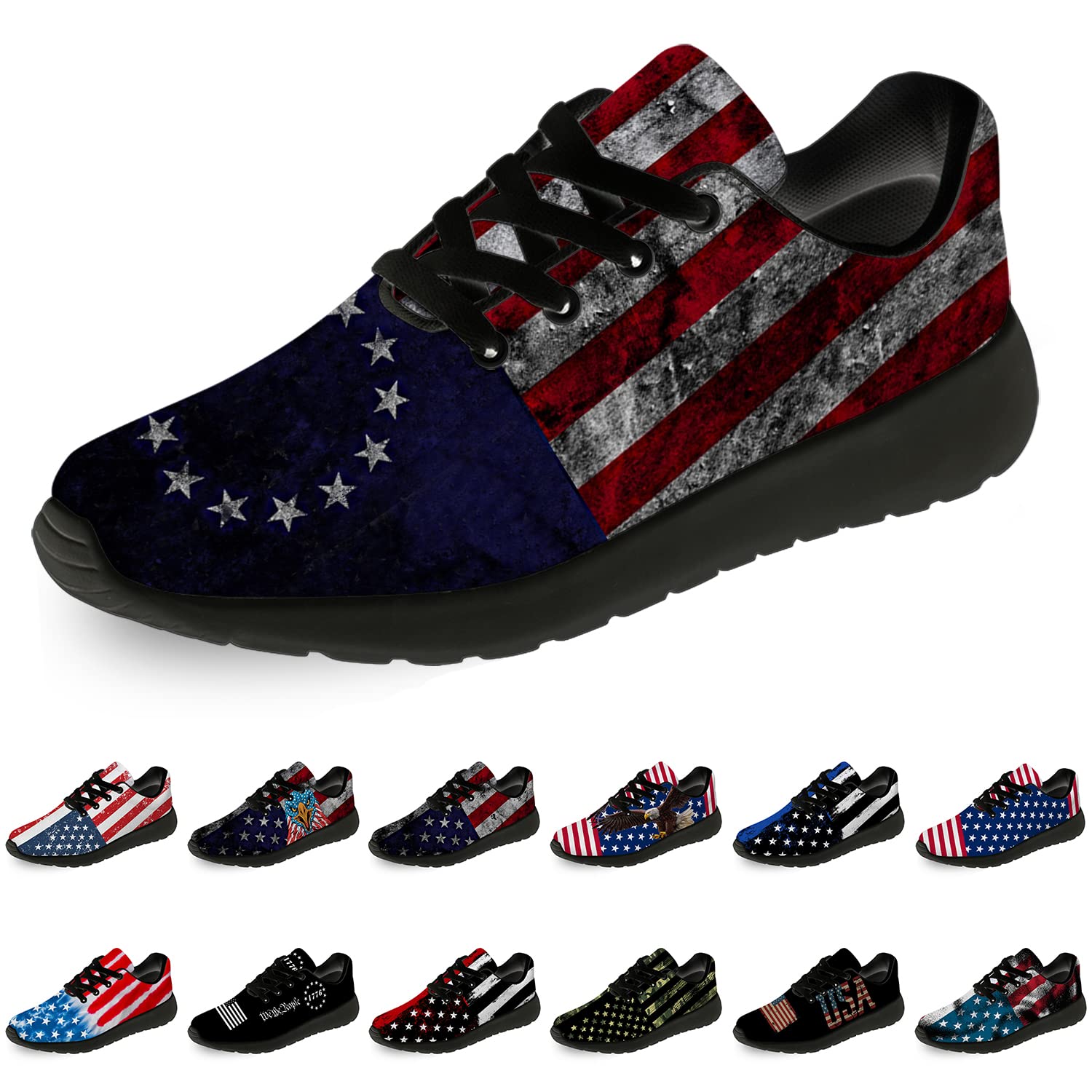 Betsy Ross Flag American Flag Sneakers - Unisex Running Walking Tennis Shoes for Men & Women | Patriotic 4th of July Gifts (Size 9.5 Men/11 Women, Black) - Perfect for Independence Day Celebrations, Outdoor Activities & Casual Wear