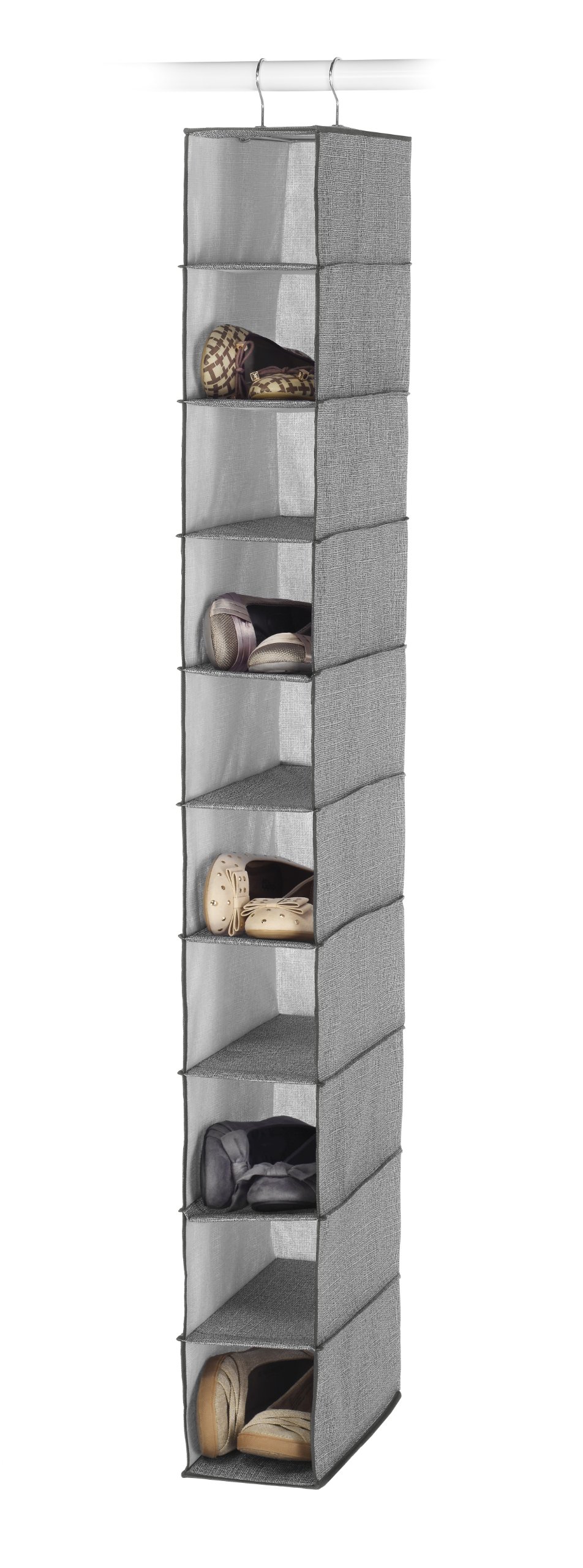 Whitmor Hanging Shoe Organizer - Space Saving Closet Storage Shelf for Sneakers, Sandals & Flip Flops | Crosshatch Gray | Perfect for Small Spaces, Dorm Rooms & Apartment Closets