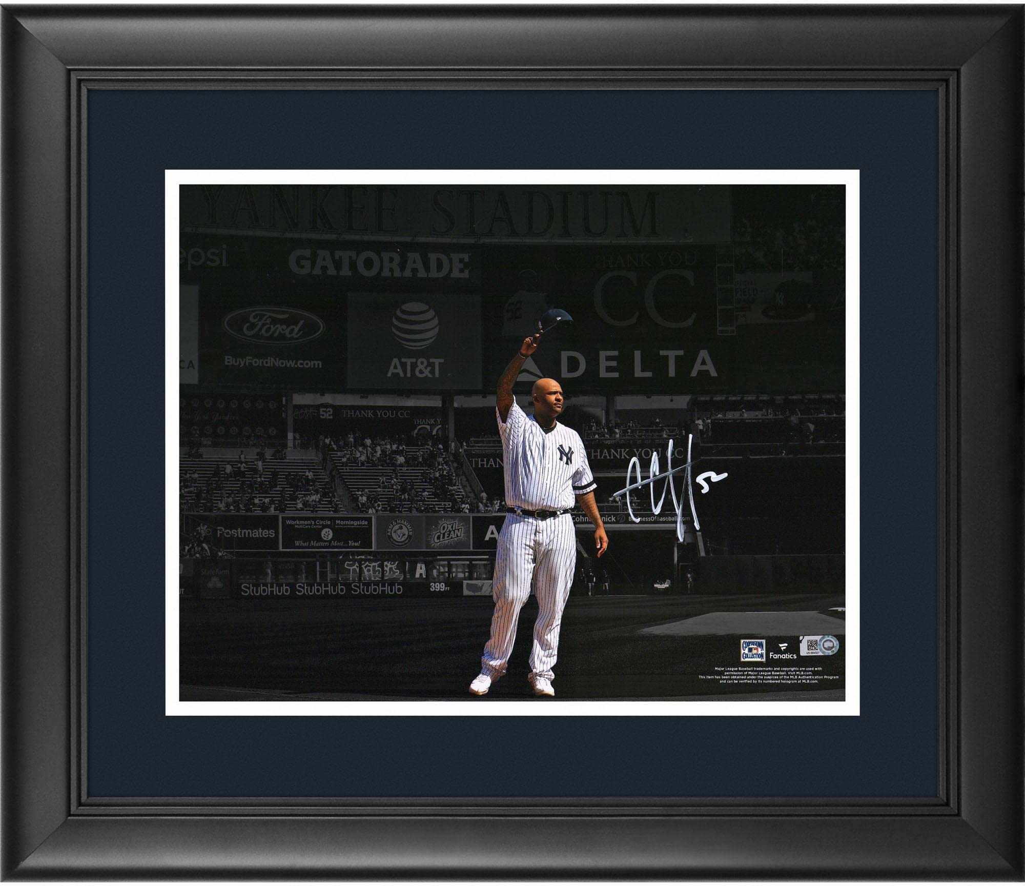 CC Sabathia Autographed New York Yankees 11x14 Framed Cap Tip Spotlight Photo - Signed MLB Memorabilia for Sports Fans & Collectors - Perfect for Man Cave, Sports Bar, or Gift