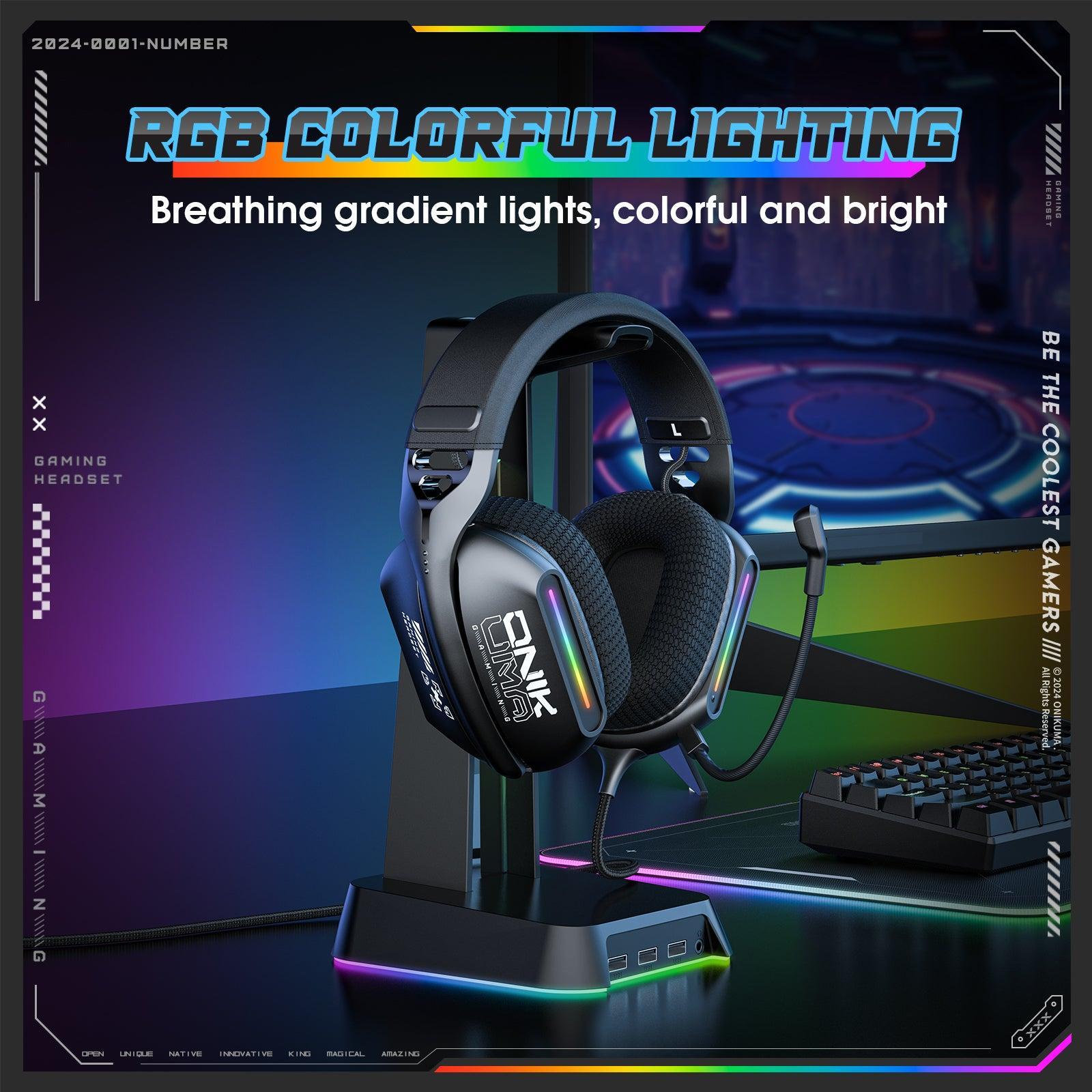 ONIKUMA X12 RGB Gaming Headset with 40mm HD Sound, 360° Rotating Mic & Memory Foam Ear Cushions - Noise Cancelling Over-Ear Headphones for PC, PS4, Xbox, Nintendo Switch - Perfect for FPS Gaming & Online Chat