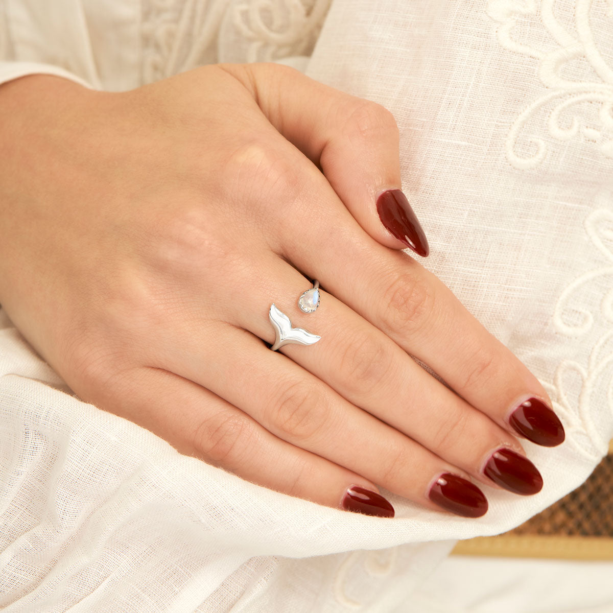 Whale Tail Moonstone Ring - Elegant Sterling Silver Jewelry for Women, Perfect for Everyday Wear & Special Occasions
