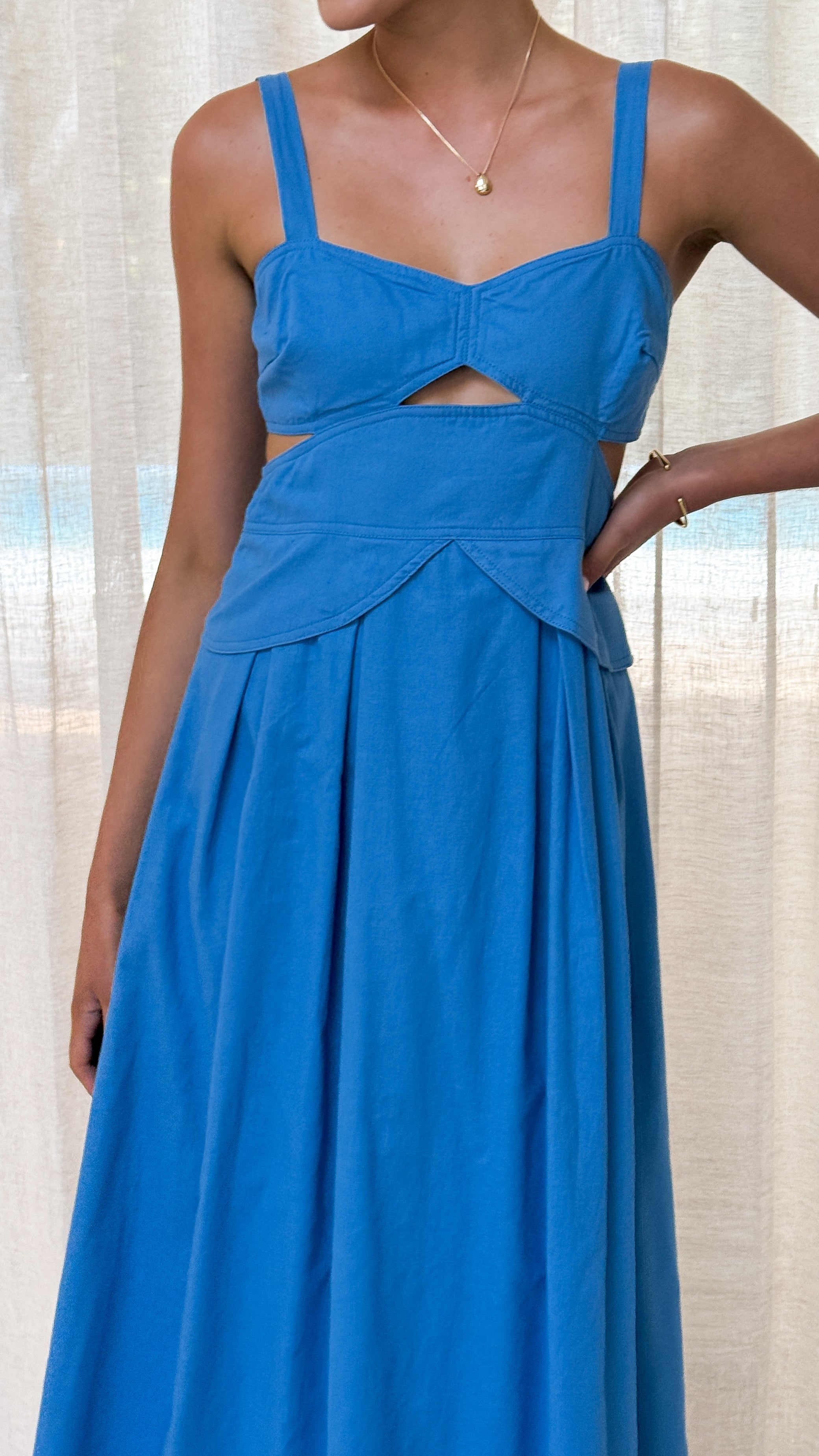 Harleigh Midi Dress in Blue - Flowy Casual Summer Dress for Women | Perfect for Beach, Brunch & Date Nights