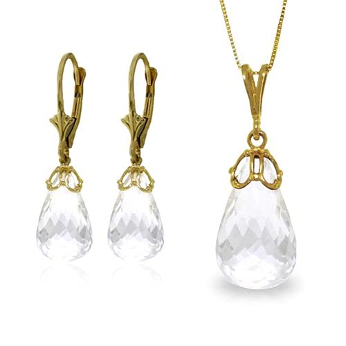 14K Yellow Gold Necklace & Leverback Earrings Set with White Topaz - Elegant Jewelry for Women | Perfect for Weddings, Anniversaries & Special Occasions