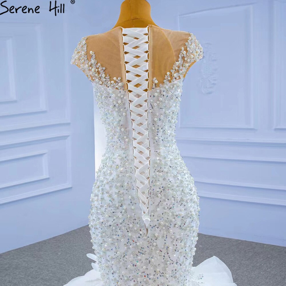 Serene Hill White Luxury Mermaid Wedding Dress 2025 - Elegant Beaded Ruffles Bridal Gown HM67291 | Perfect for Beach Weddings, Formal Ceremonies & Red Carpet Events