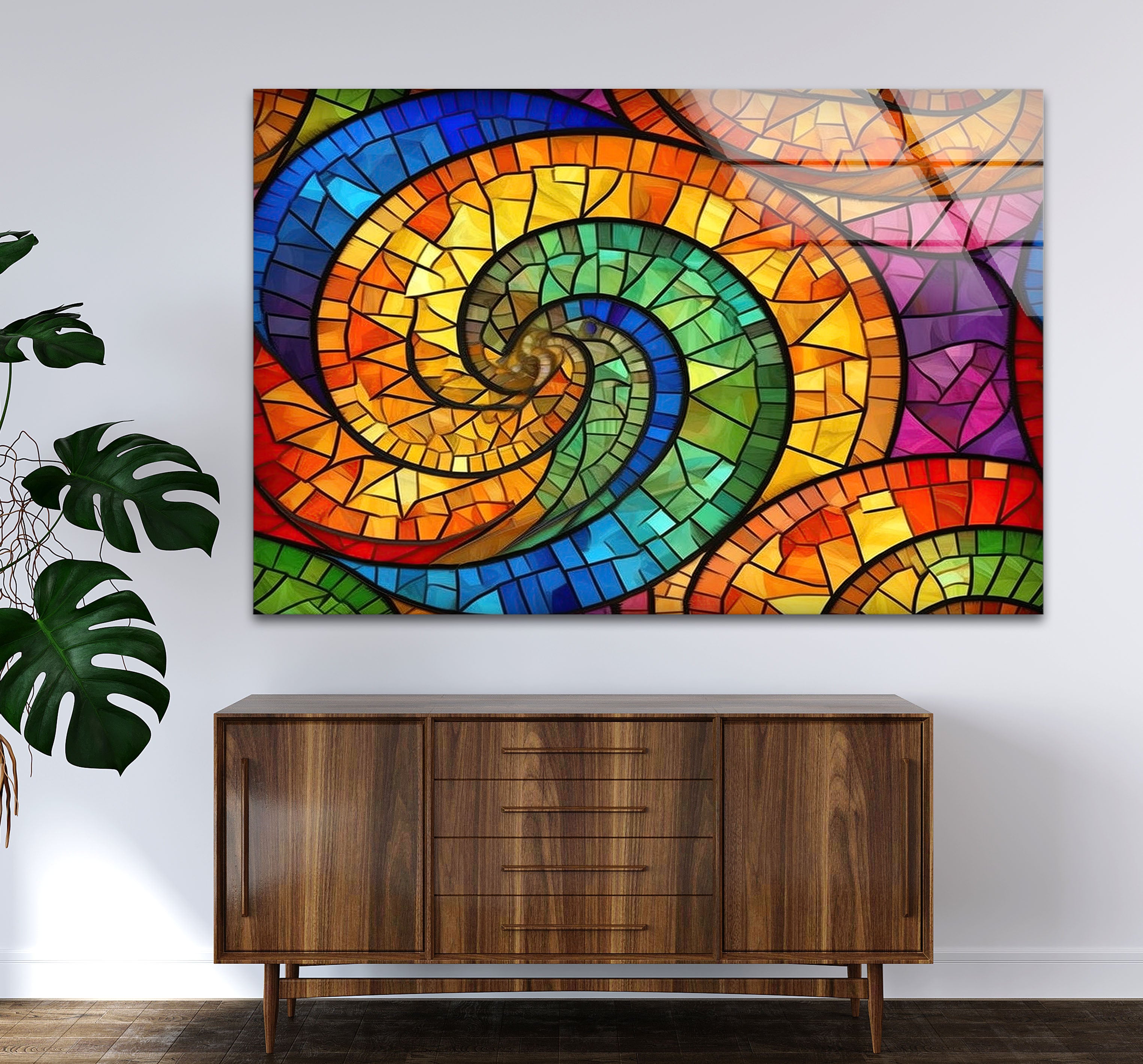 Vibrant Spiral Stained Glass Wall Art - Handmade Abstract Glass Decor for Home, Office & Meditation Spaces - Perfect for Living Room, Bedroom & Gift Giving