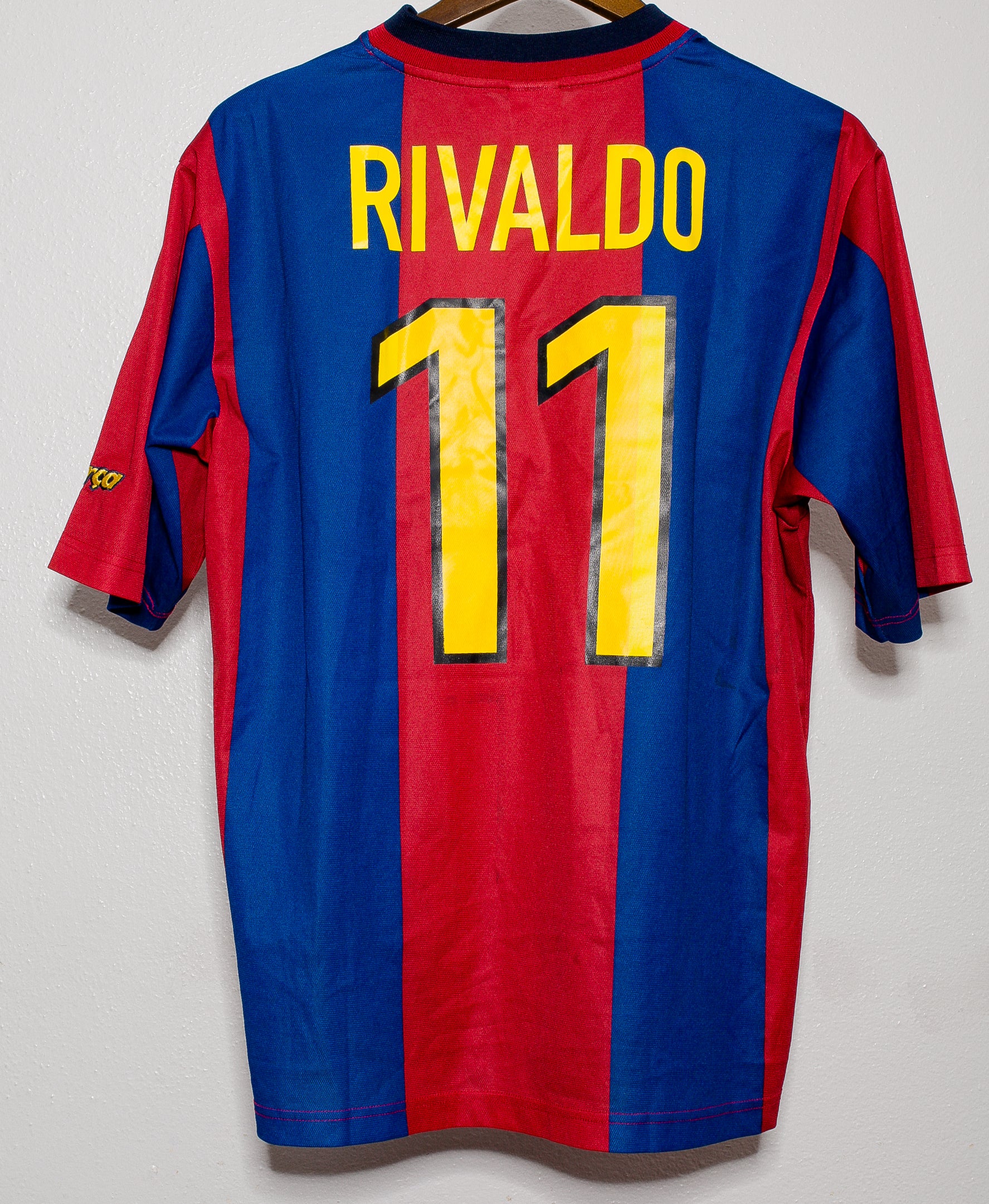Authentic 1998-1999 FC Barcelona Home Jersey #11 Rivaldo (Large) - Vintage Football Shirt for Collectors & Soccer Fans - Perfect for Match Days, Cosplay & Sports Memorabilia Display